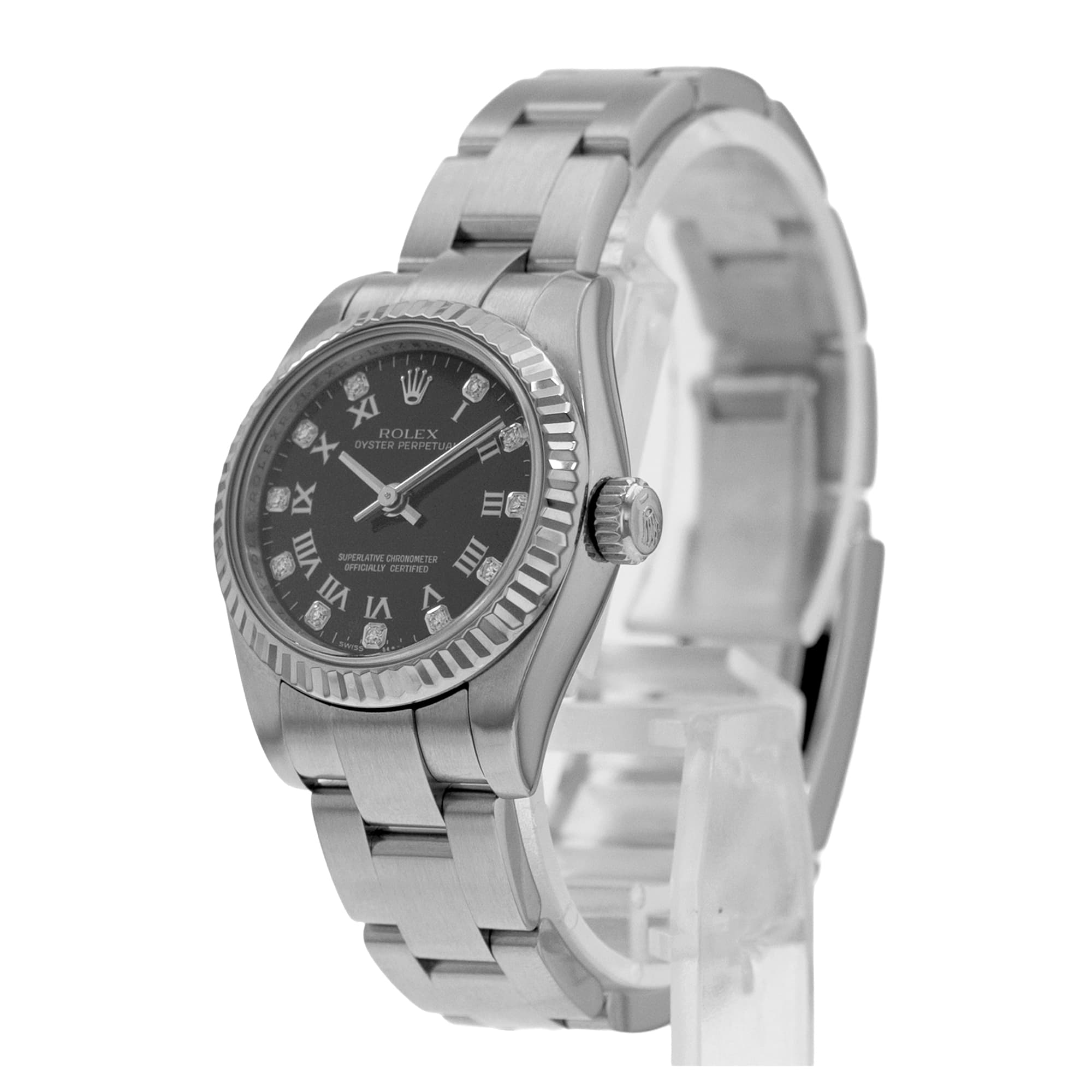 Rolex Oyster Perpetual 26 176234 Black Diamond Steel White Gold Ladies Watch