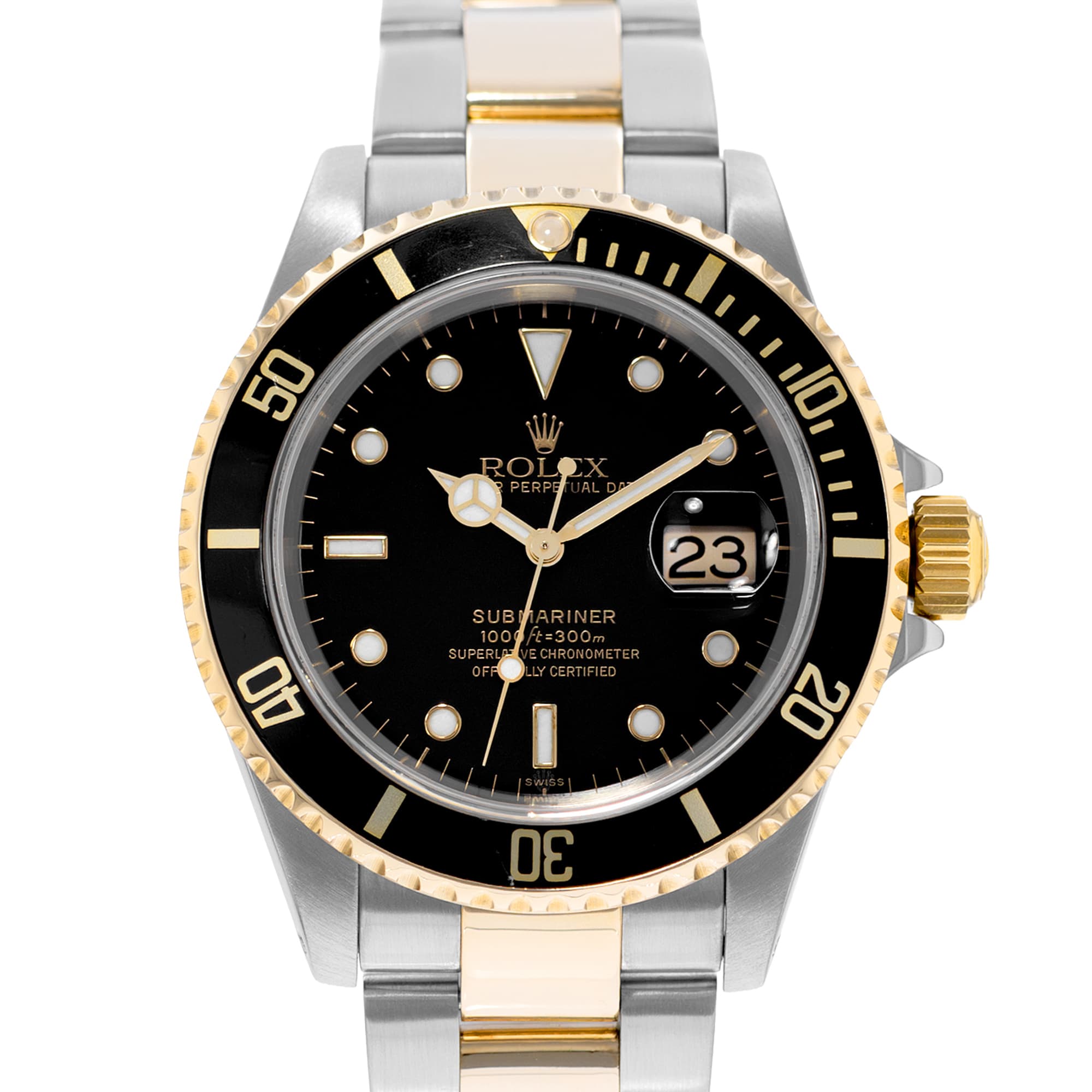 Rolex Submariner Date 16613 40mm Black Diver Steel Yellow Gold Mens Watch 1999