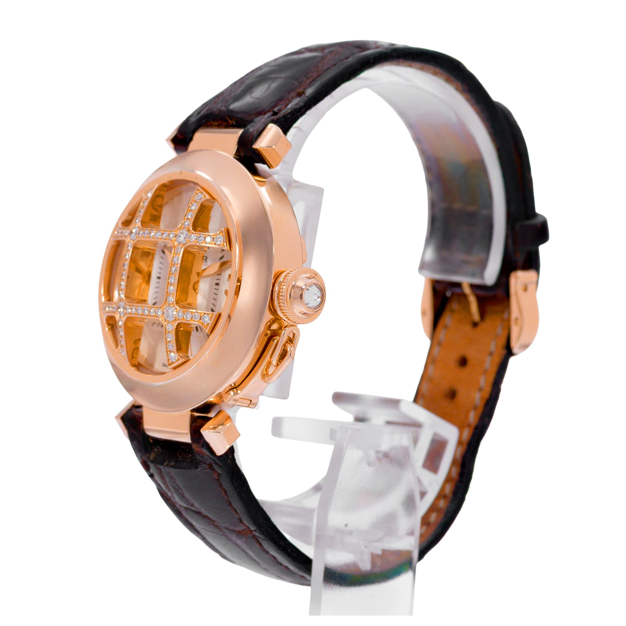 Cartier Pasha WJ116836 2620 32mm Silver Dial Diamond 18k Rose Gold Ladies Watch