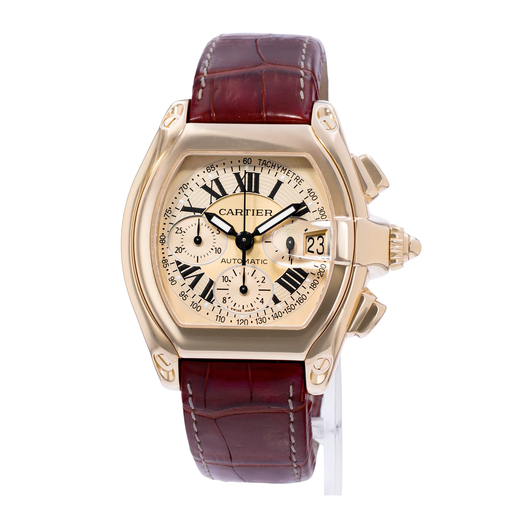 Cartier Roadster W62008Y3 2619 40mm Champagne Roman 18k Yellow Gold Papers 2004