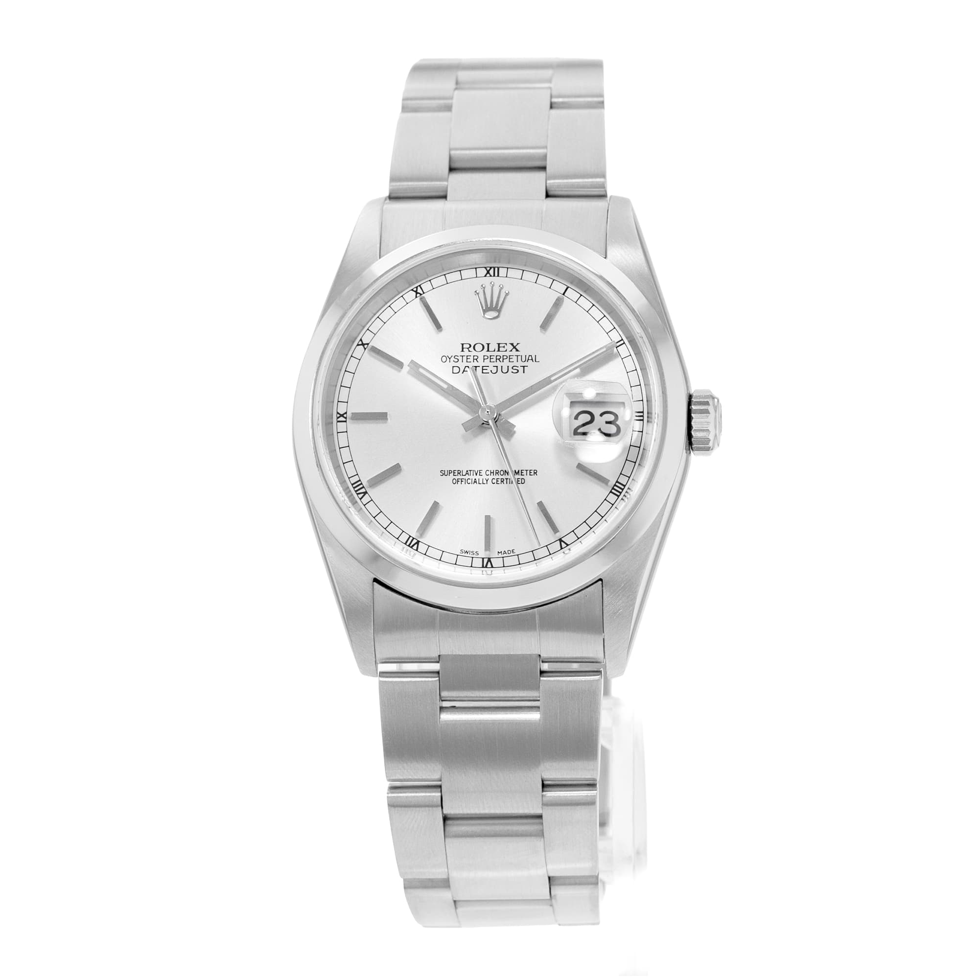 Rolex Datejust 36 16200 Silver Index Dial Steel Oyster Mens Watch Papers 2002