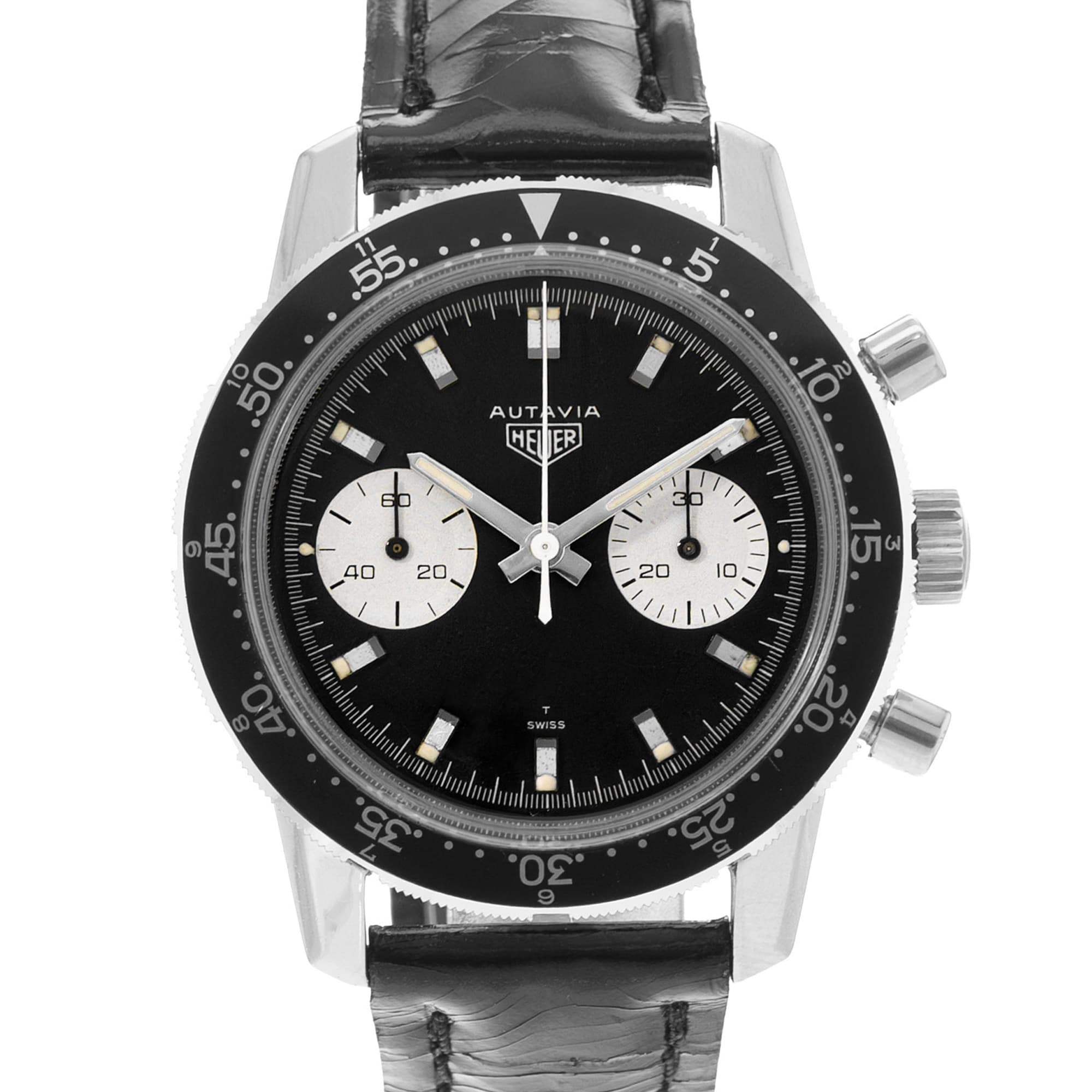 TAG Heuer Autavia 7763 40mm Vintage Black Steel Aluminum Manual Mens Watch 1965