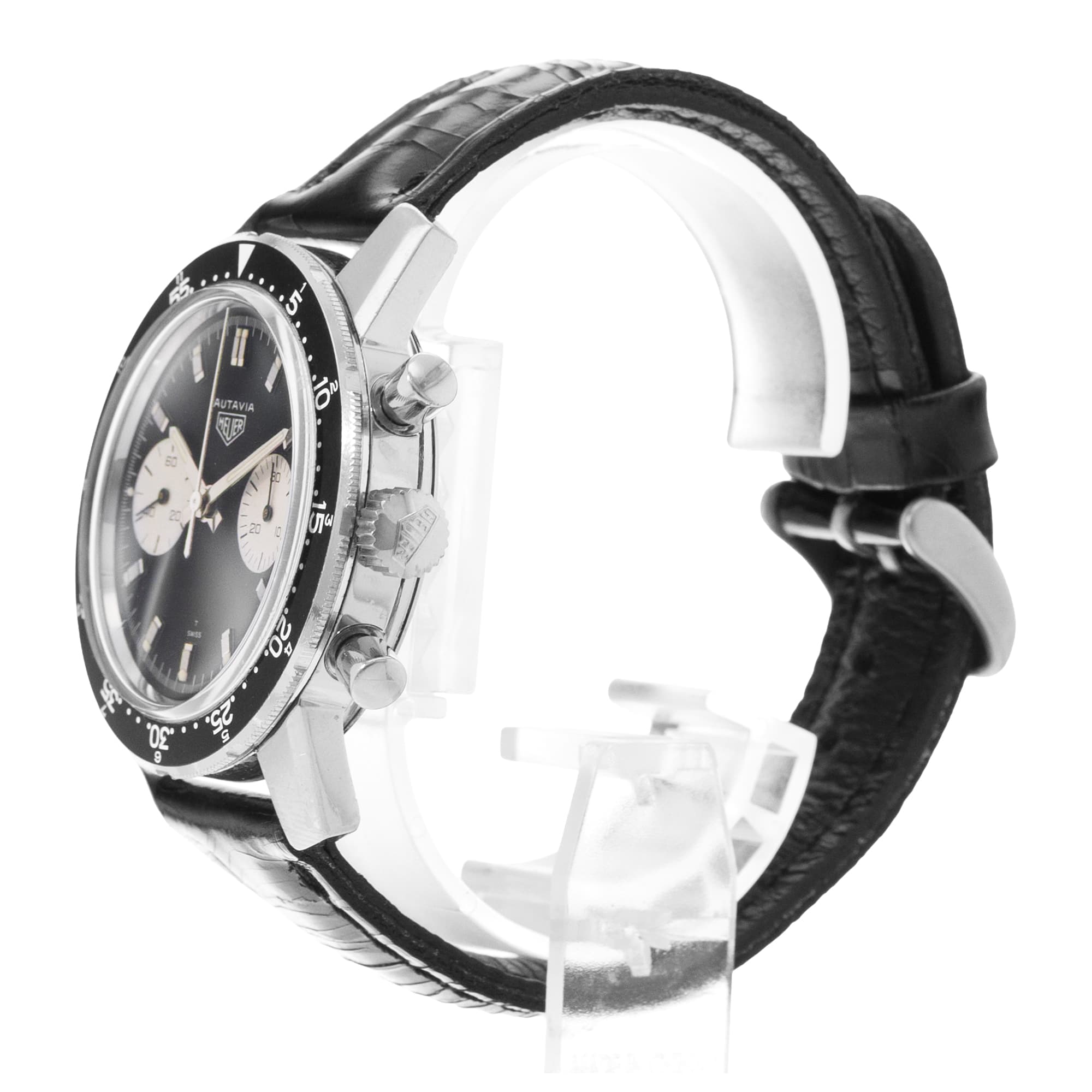 TAG Heuer Autavia 7763 40mm Vintage Black Steel Aluminum Manual Mens Watch 1965