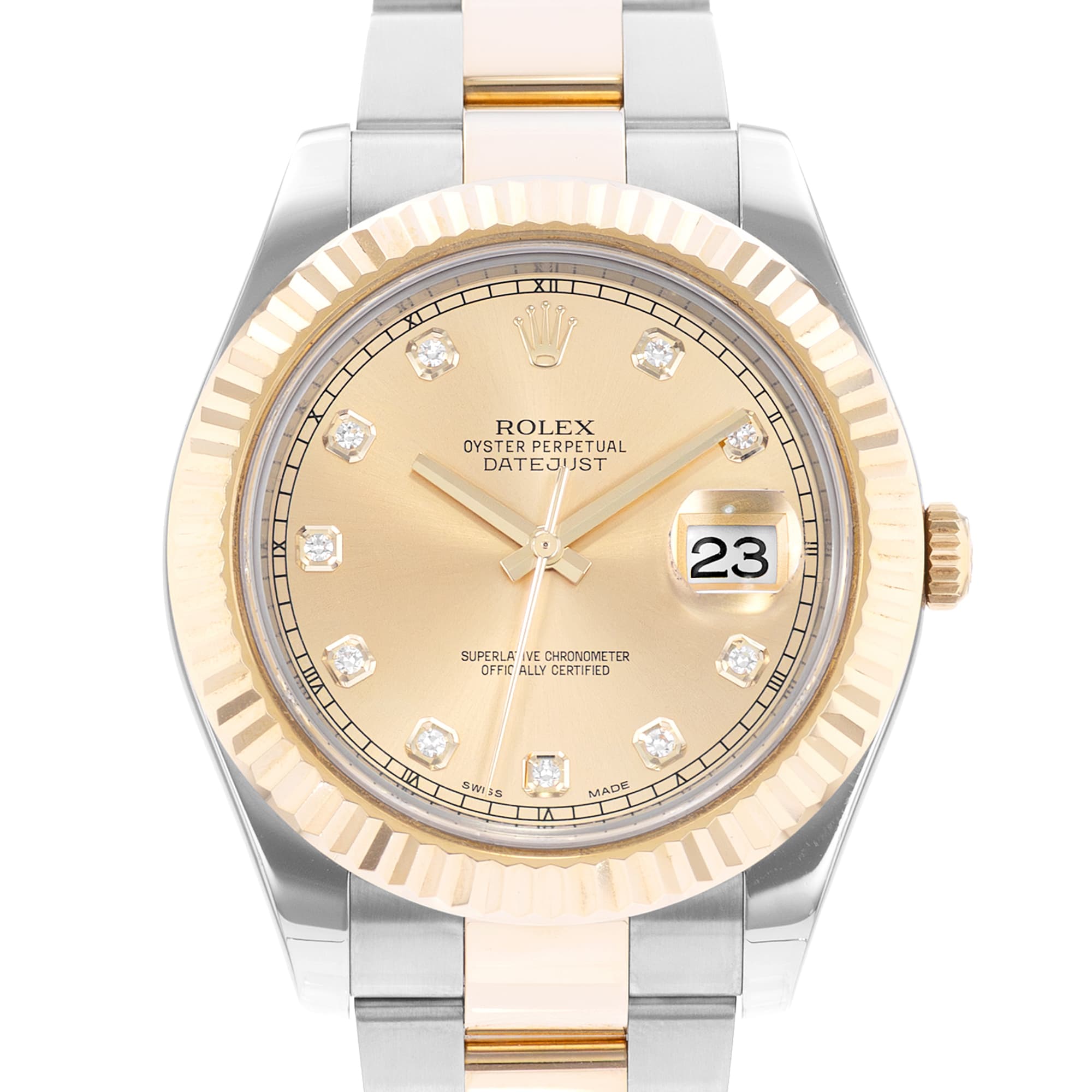 Rolex Datejust II 116333 Champagne Diamond Steel 18k Yellow Gold Papers 2016