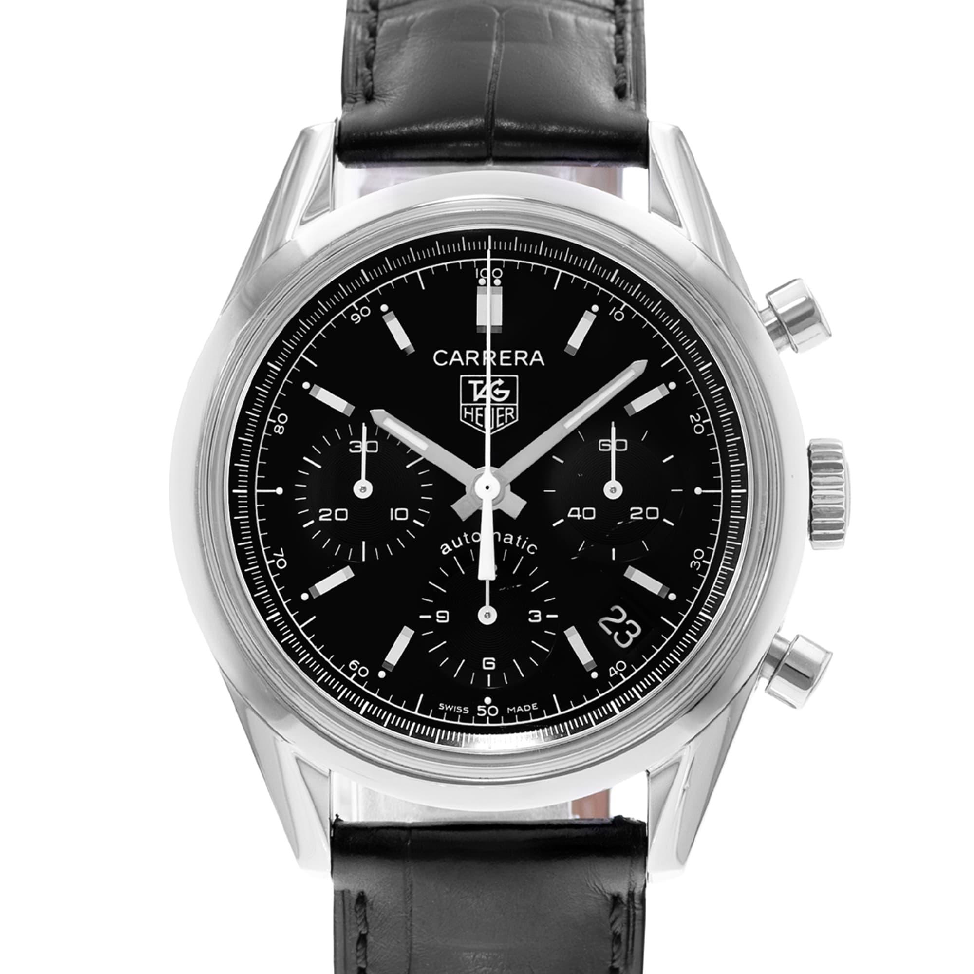 TAG Heuer Carrera Calibre 17 CV2111.FC6180 Black Index Steel Mens Watch Papers