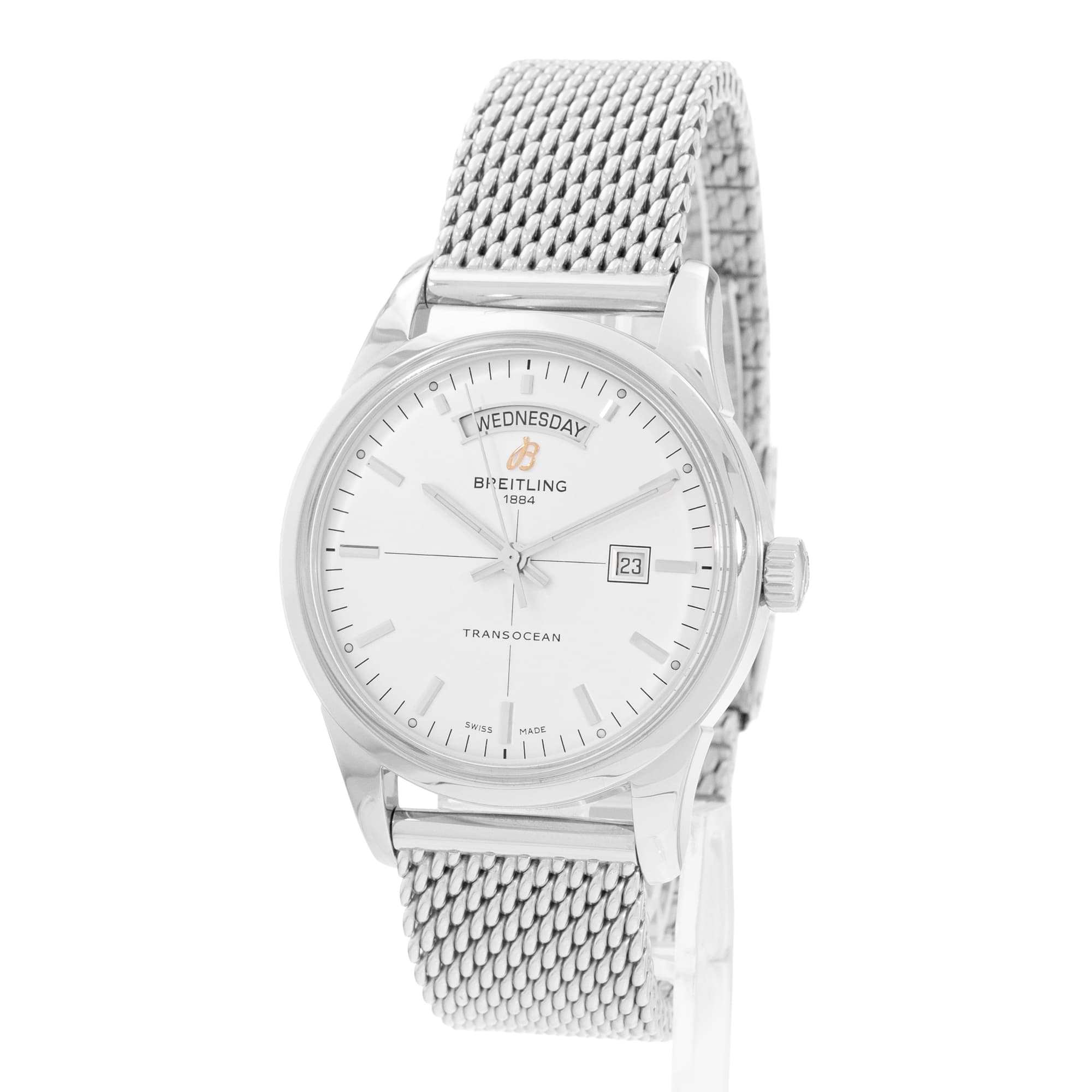 Breitling Transocean A45310/A51G51KBD 43mm Silver Dial Steel Mens Box Papers
