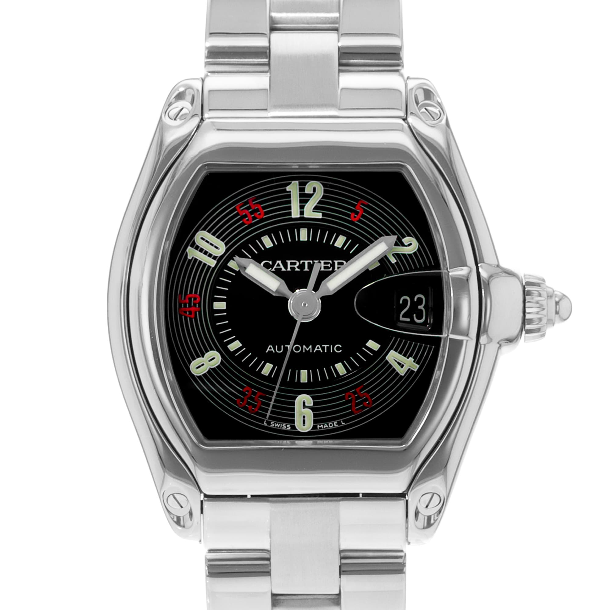 Cartier Roadster W62002V3 2510 38mm Black Arabic Steel Automatic Mens Watch