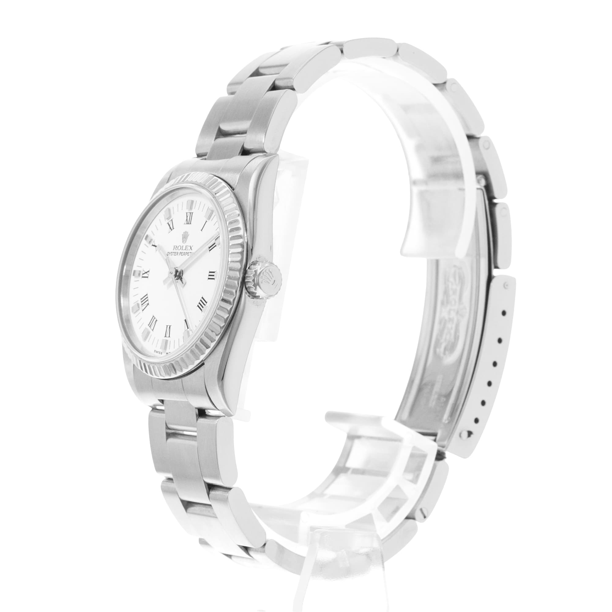 Rolex Oyster Perpetual 31 77014 White Roman Dial Steel White Gold Ladies Watch