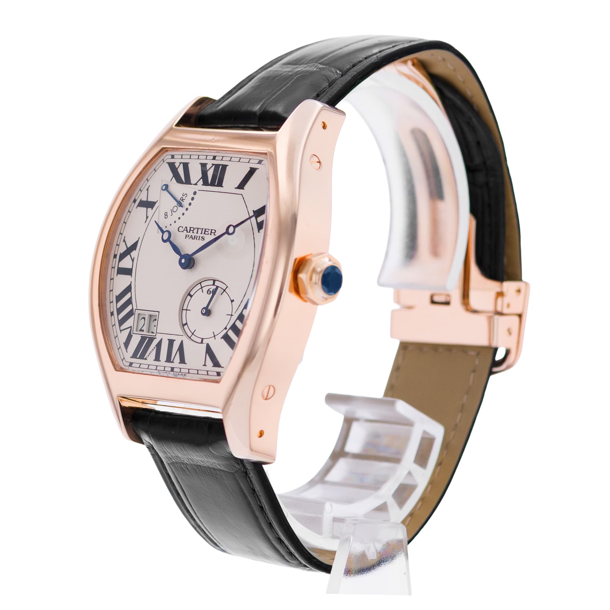 Cartier Tortue W1545851 2760 38mm Silver Roman Dial 18k Rose Gold Mens Watch