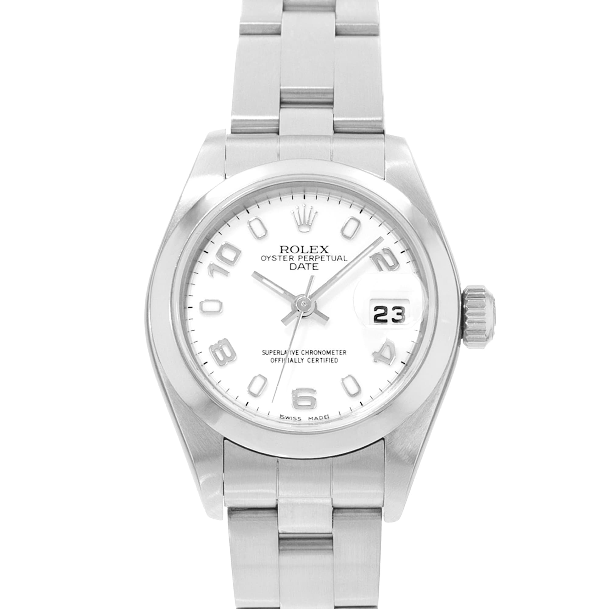 Rolex Oyster Perpetual Date 26 79160 White Arabic Dial Steel Oyster Mens Watch