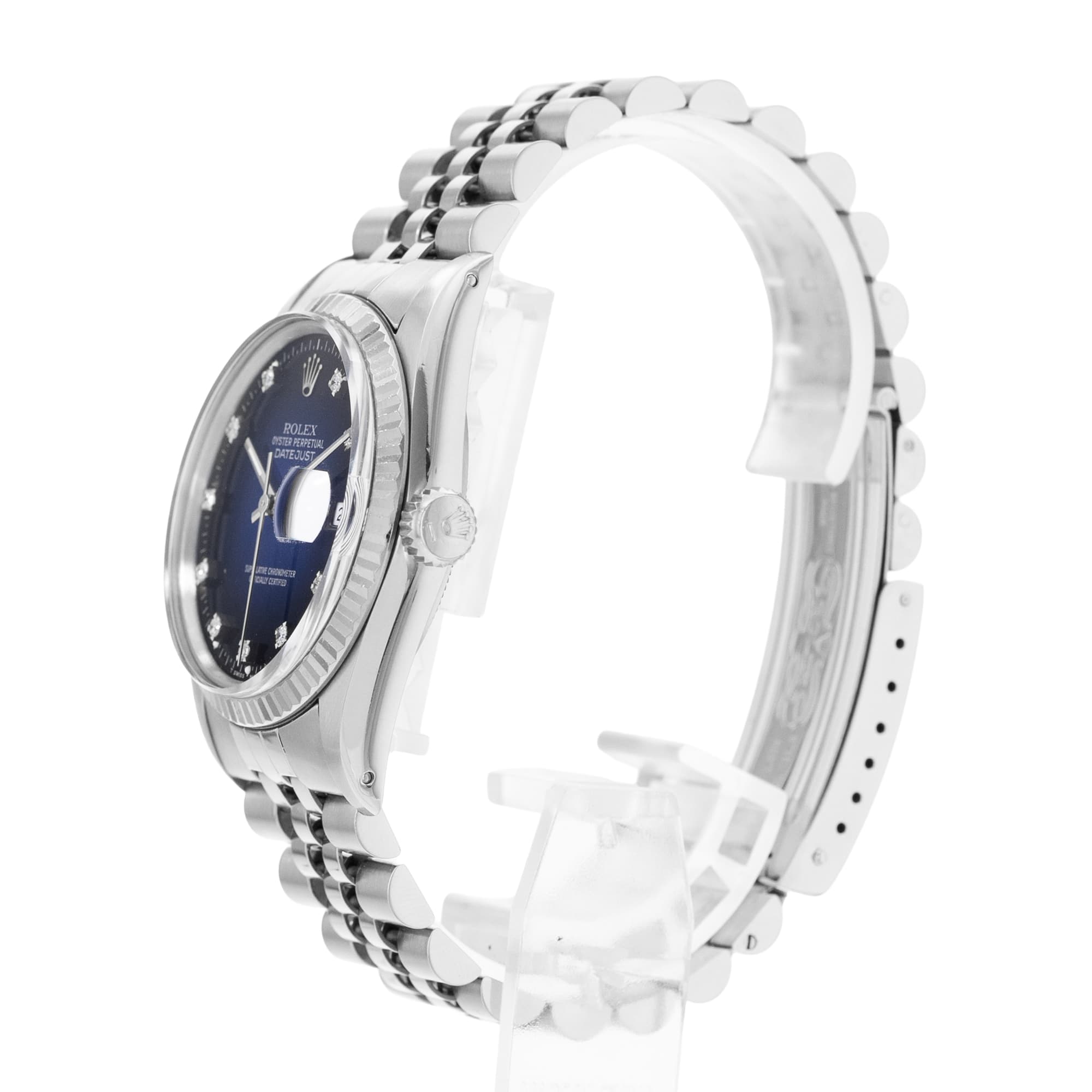 Rolex Datejust 36 16014 Vintage Blue Diamonds Dial Steel Mens Watch