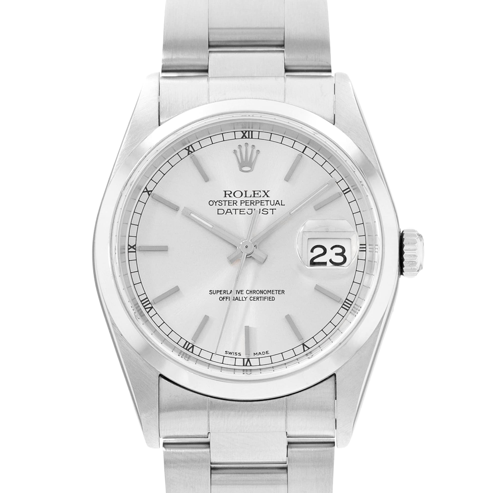 Rolex Datejust 36 16200 Silver Dial Steel Automatic Mens Watch Papers 1999
