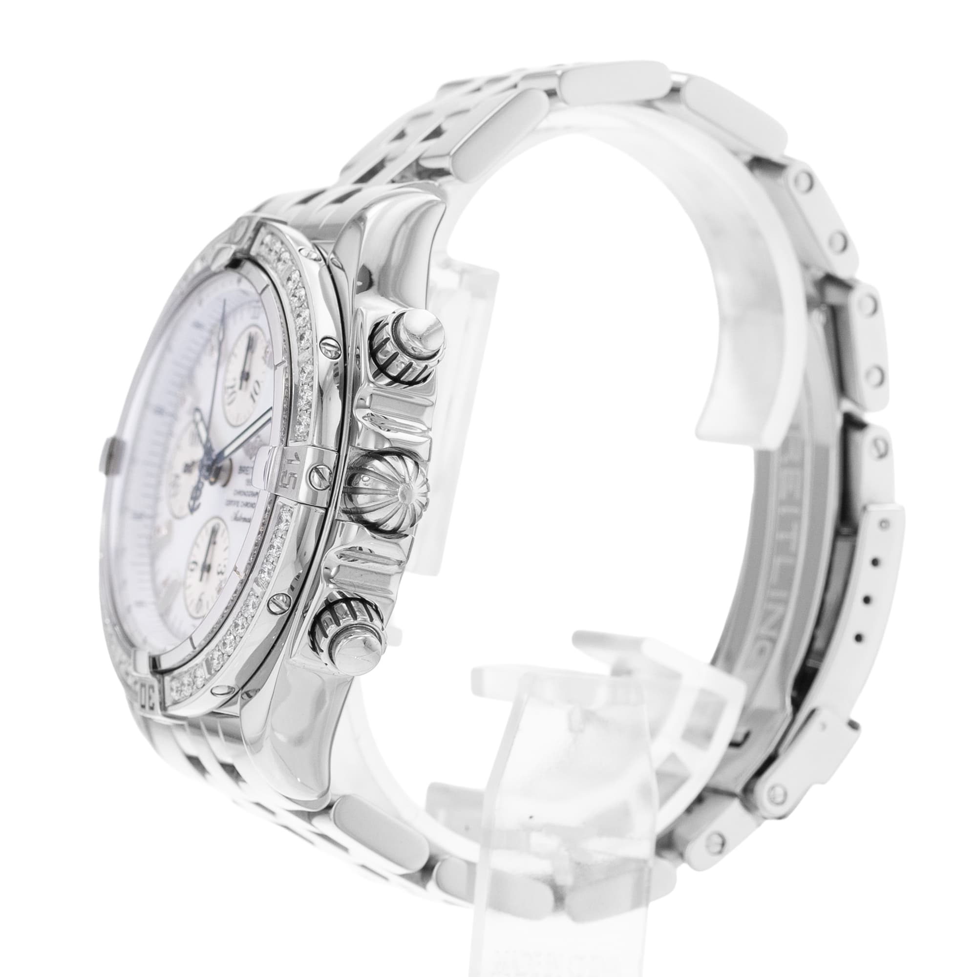 Breitling Chronomat Evolution A13356 44mm MOP Dial Steel Diamonds Mens Watch