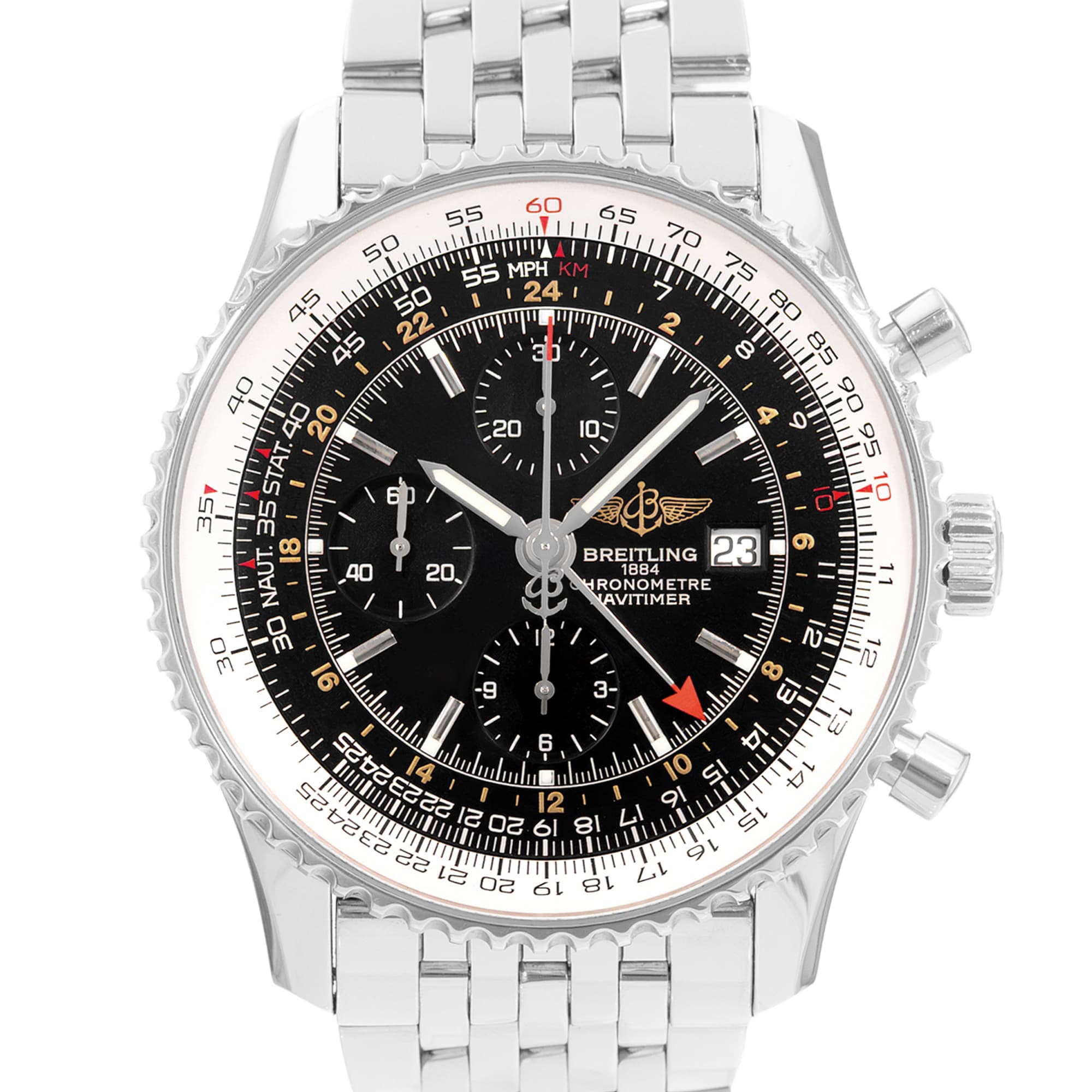 Breitling Navitimer World A24322 46mm Black Dial Steel Mens Watch Papers