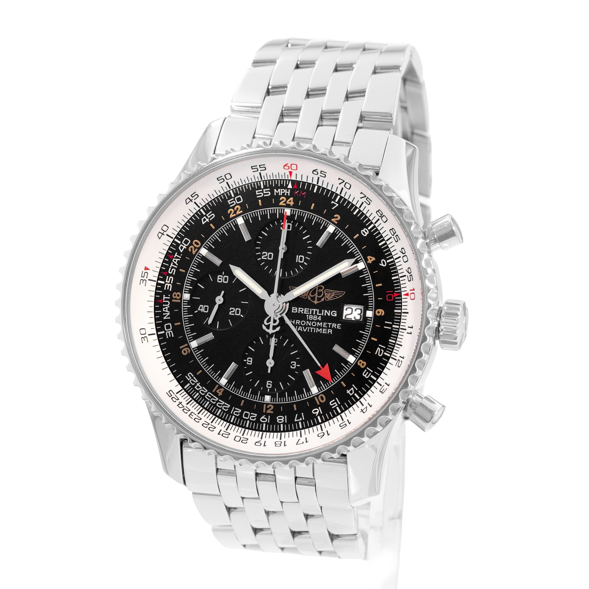 Breitling Navitimer World A24322 46mm Black Dial Steel Mens Watch Papers