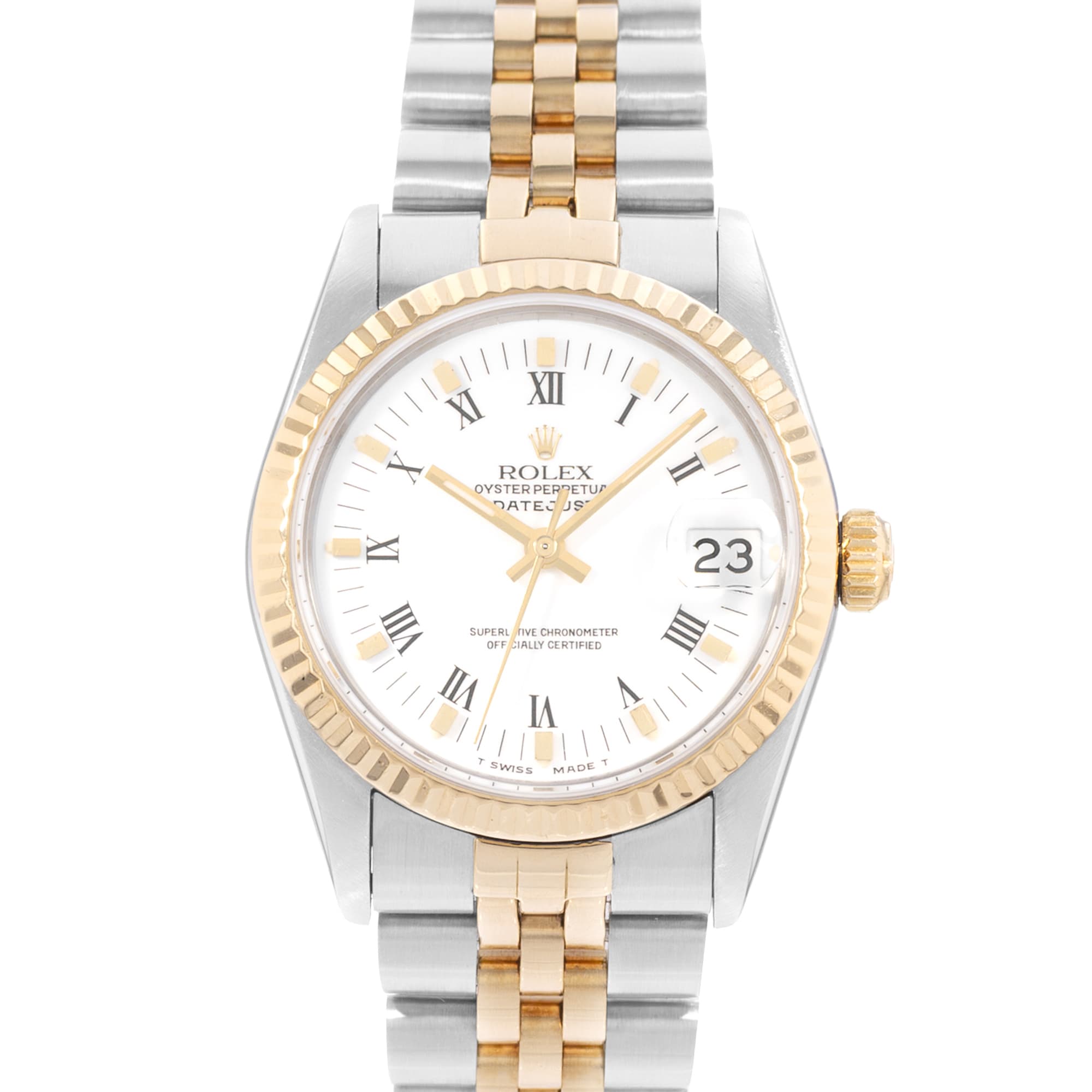 Rolex Datejust 31 68273 White Roman Dial Steel Yellow Gold Ladies Watch