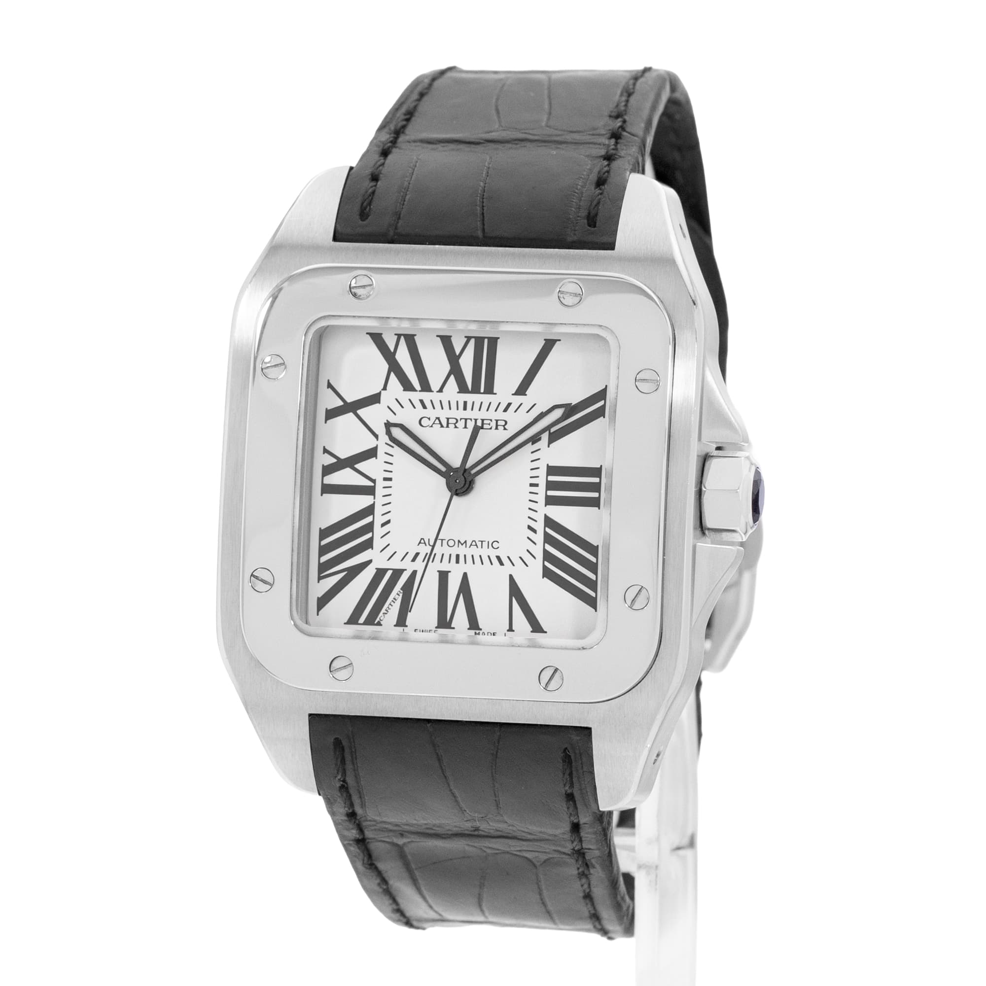 Cartier Santos 100 W20073X8 2656 38mm Silver Roman Steel Mens Watch Papers