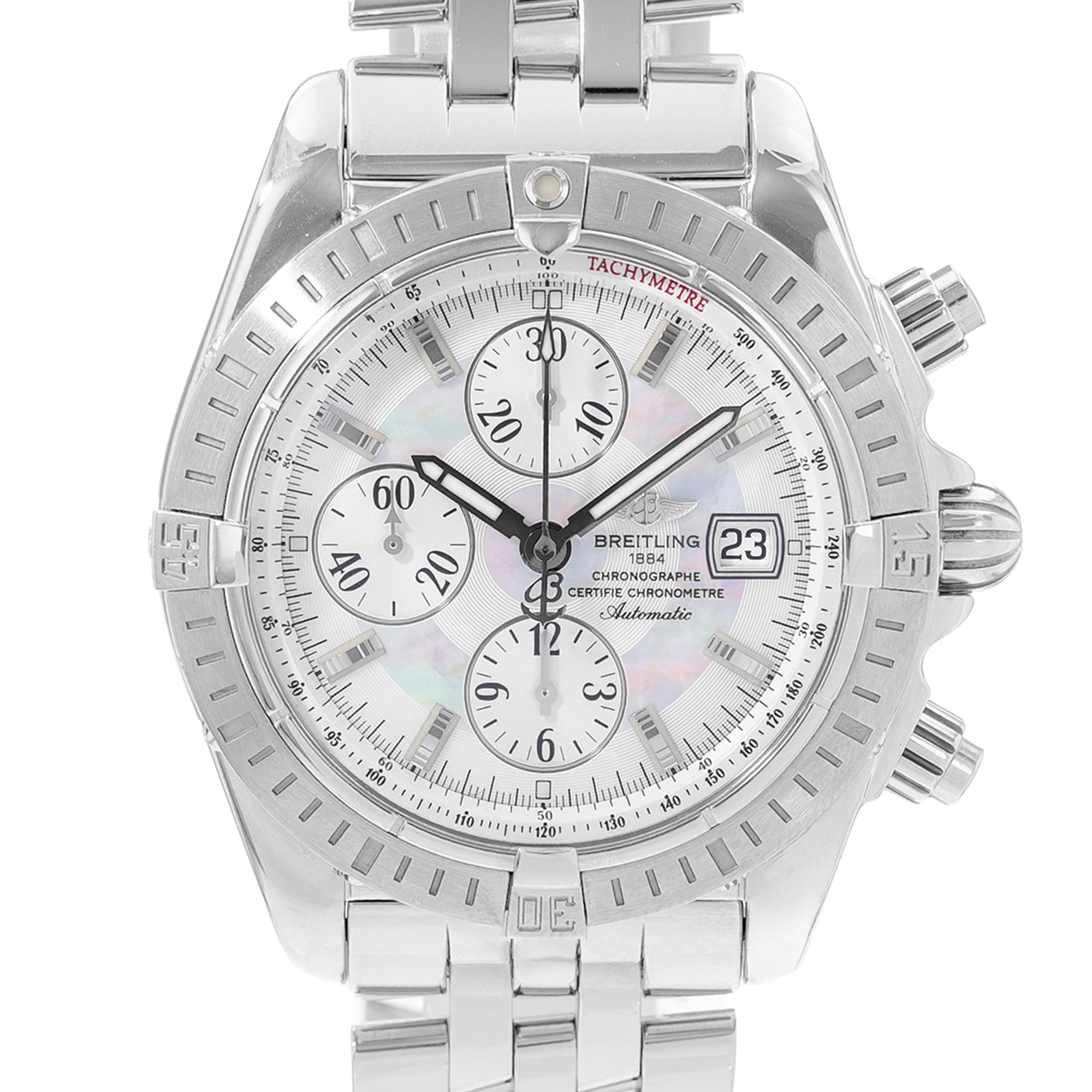 Breitling Chronomat Evolution A156A69PA 44mm MOP Steel Mens Watch Box Card
