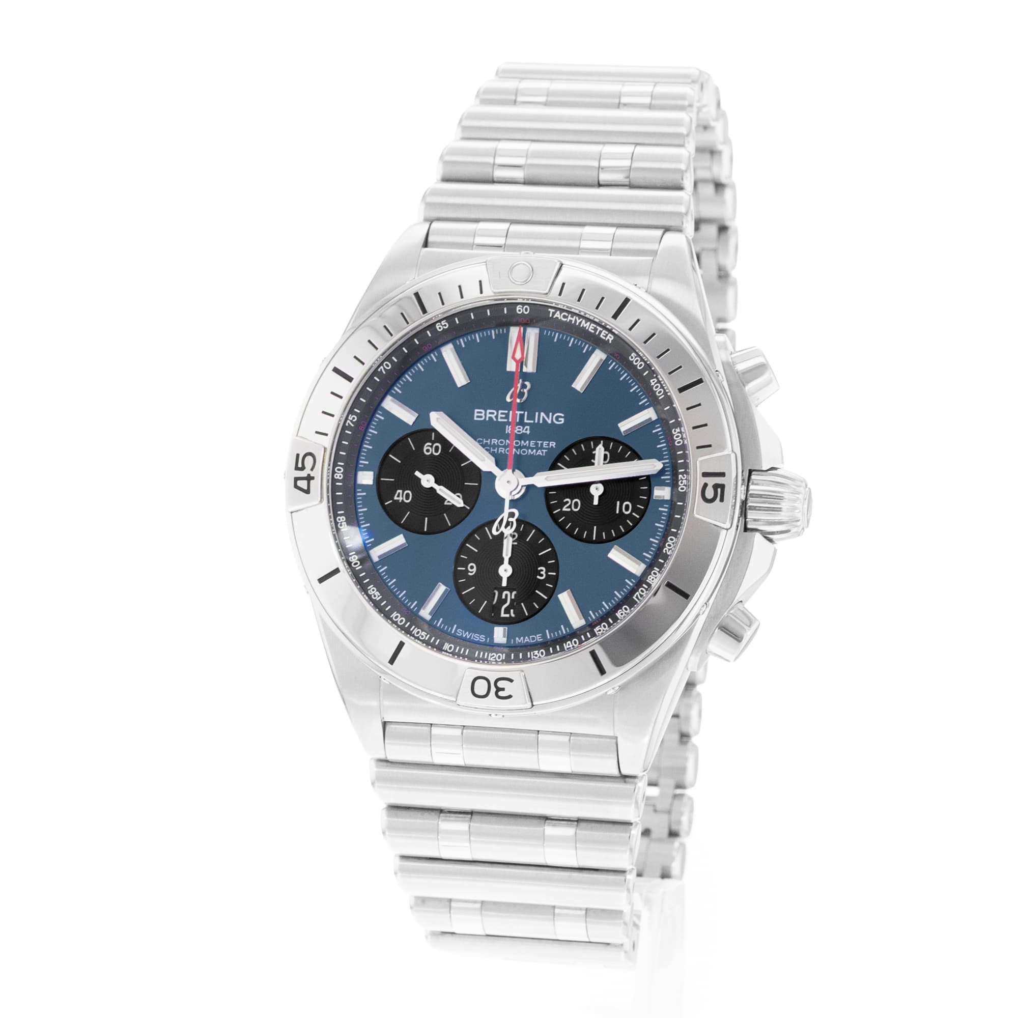 Breitling Chronomat AB0134101C1A1 42mm Blue Dial Steel Mens Watch Box Card