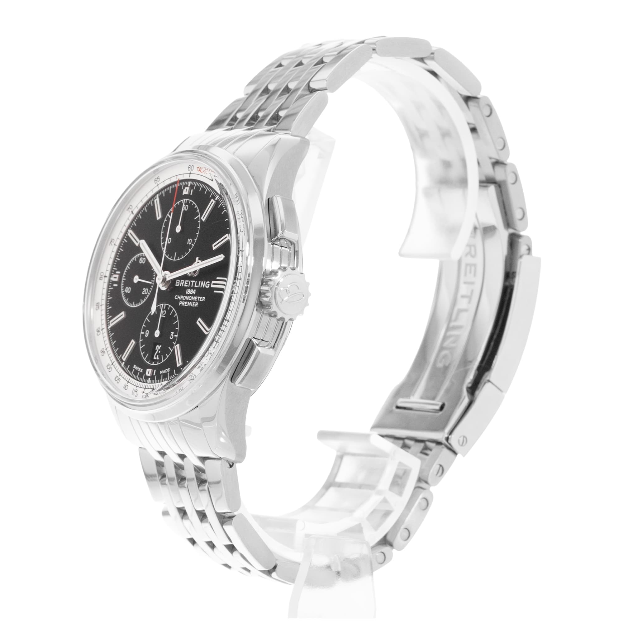 Breitling Premier Chronograph A13315 42mm Black Dial Steel Mens Watch Box