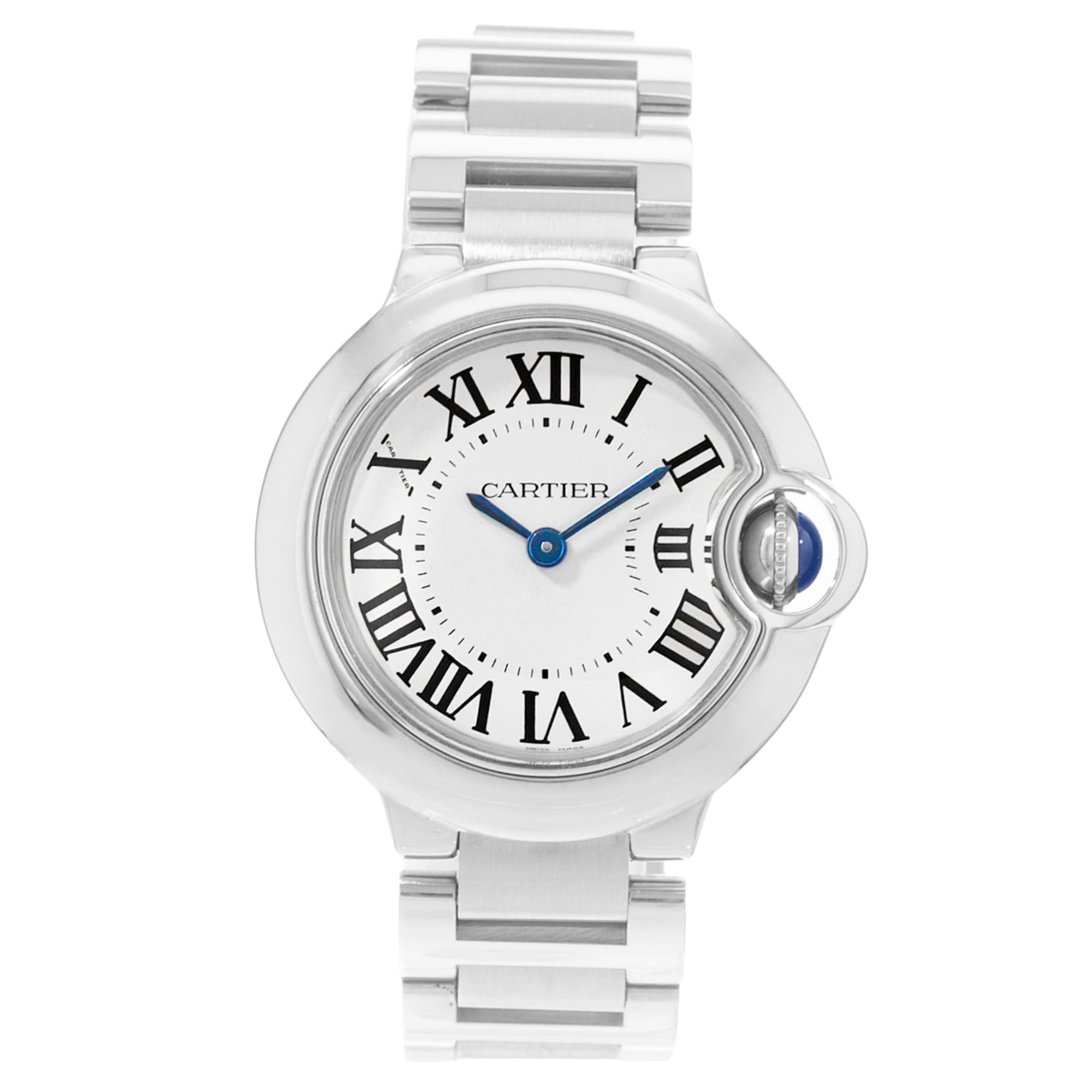Cartier Ballon Bleu 28mm W69010Z4 3009 Silver Roman Dial Steel Ladies Watch Card