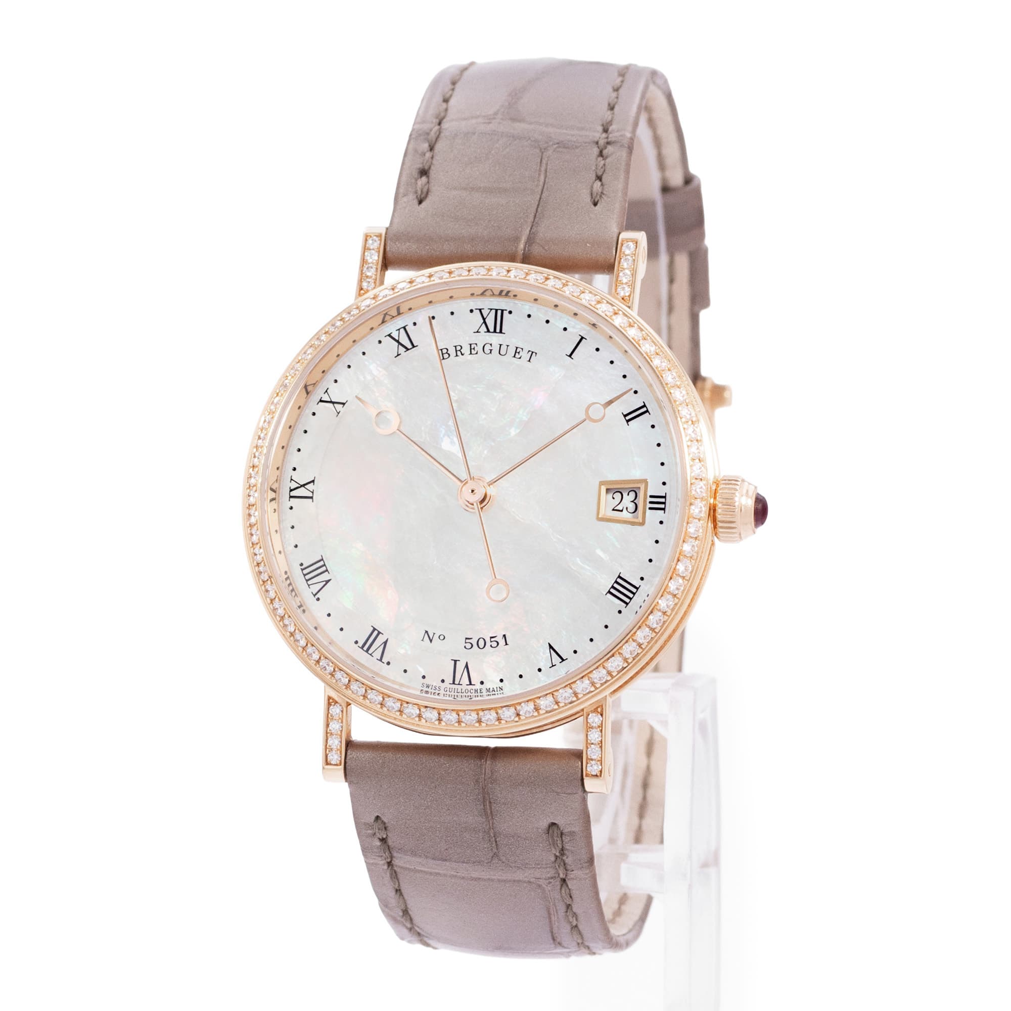 Breguet Classique 9068 34mm MOP Dial Diamonds Rose Gold Ladies Watch Box Card