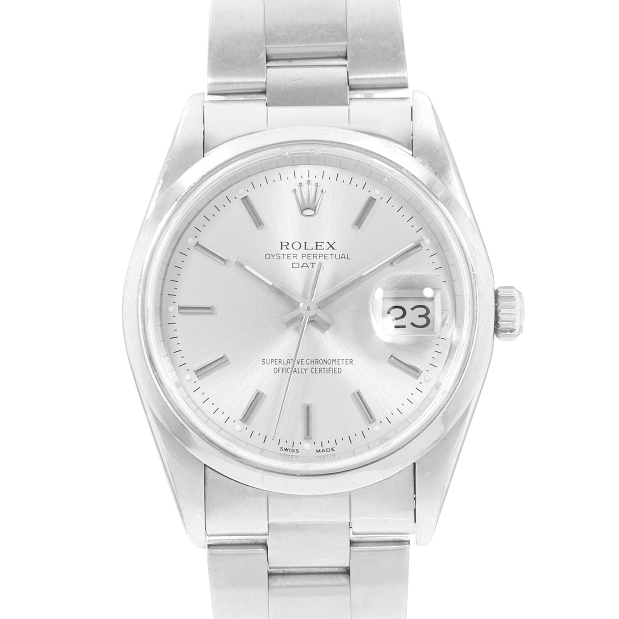 Rolex Oyster Perpetual 15200 34mm Silver Steel Oyster Mens Watch Papers 2002