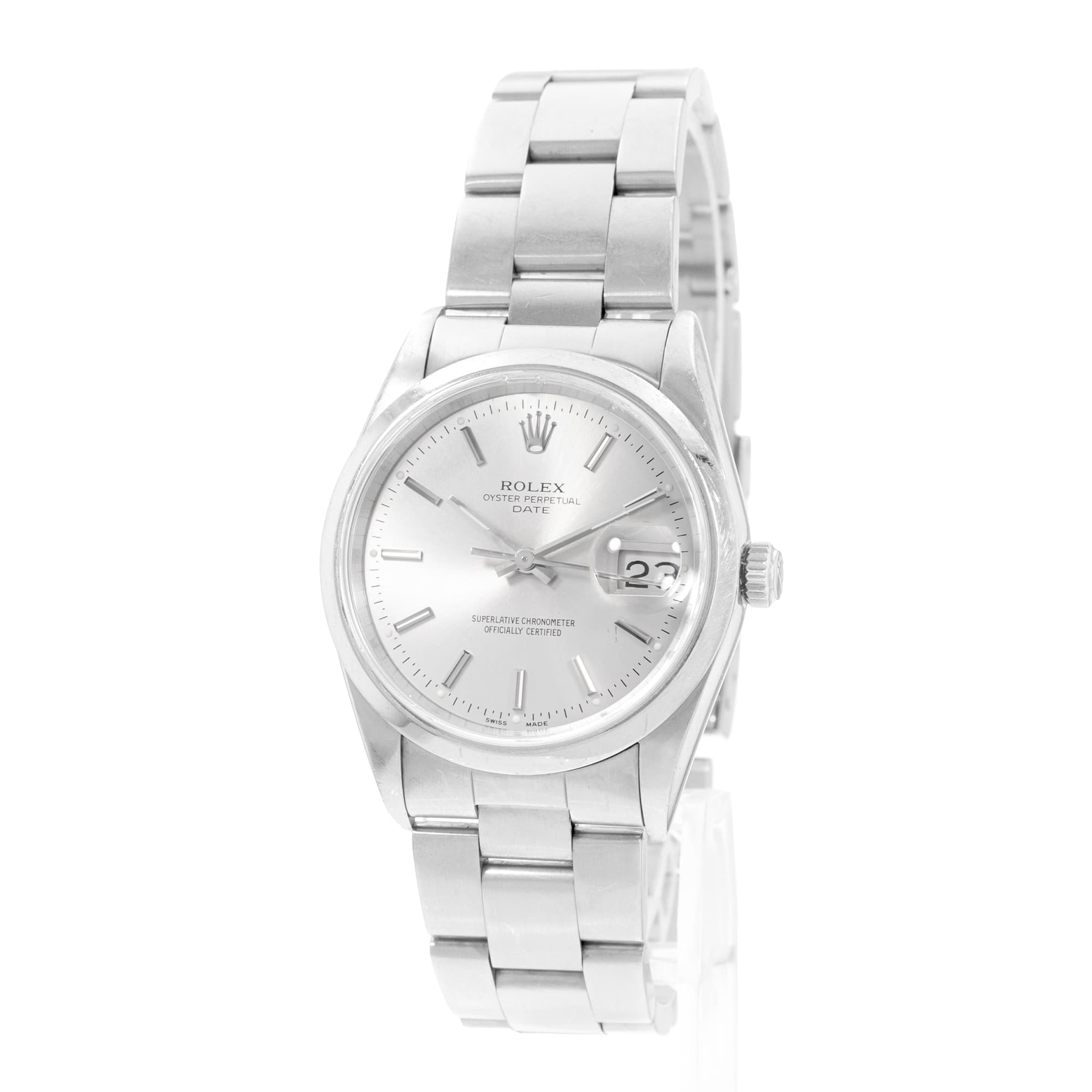 Rolex Oyster Perpetual 15200 34mm Silver Steel Oyster Mens Watch Papers 2002