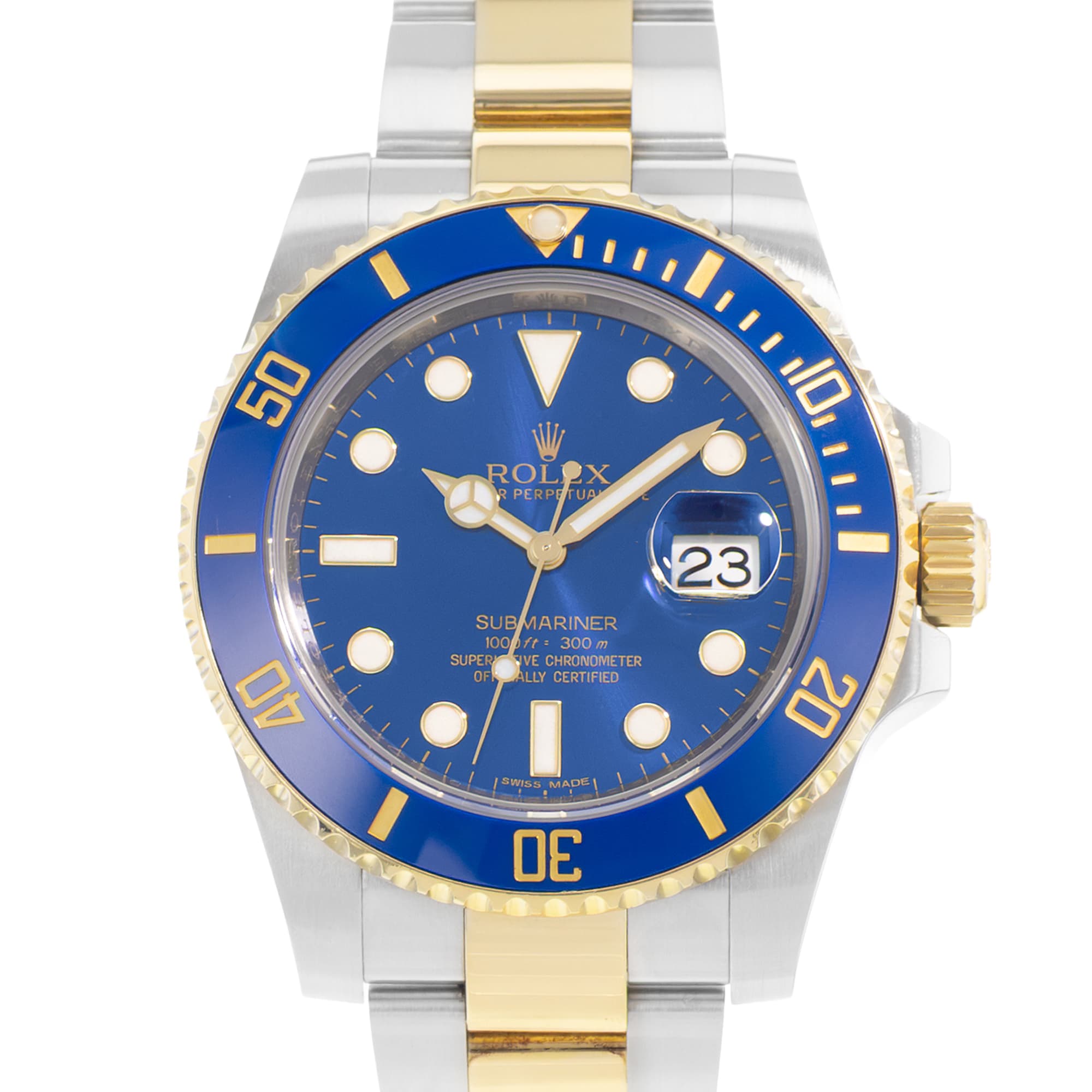 Rolex Submariner Date 116613LB 40mm Blue Dial Steel Yellow Gold Mens Watch Card