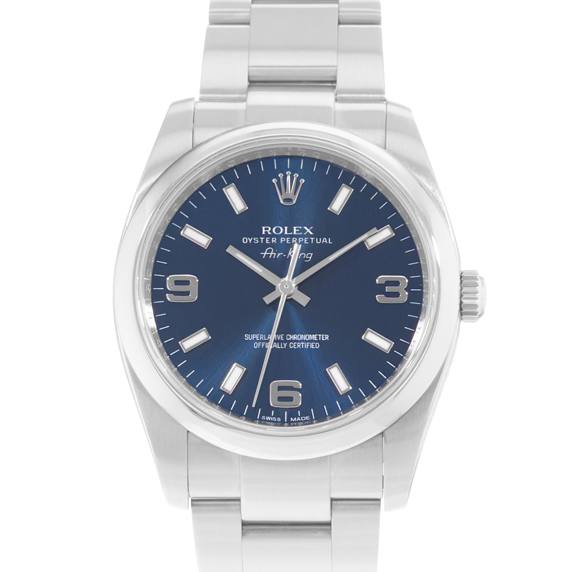 Rolex Oyster Perpetual 34 114200 Blue Arabic Dial Steel Automatic Mens Watch