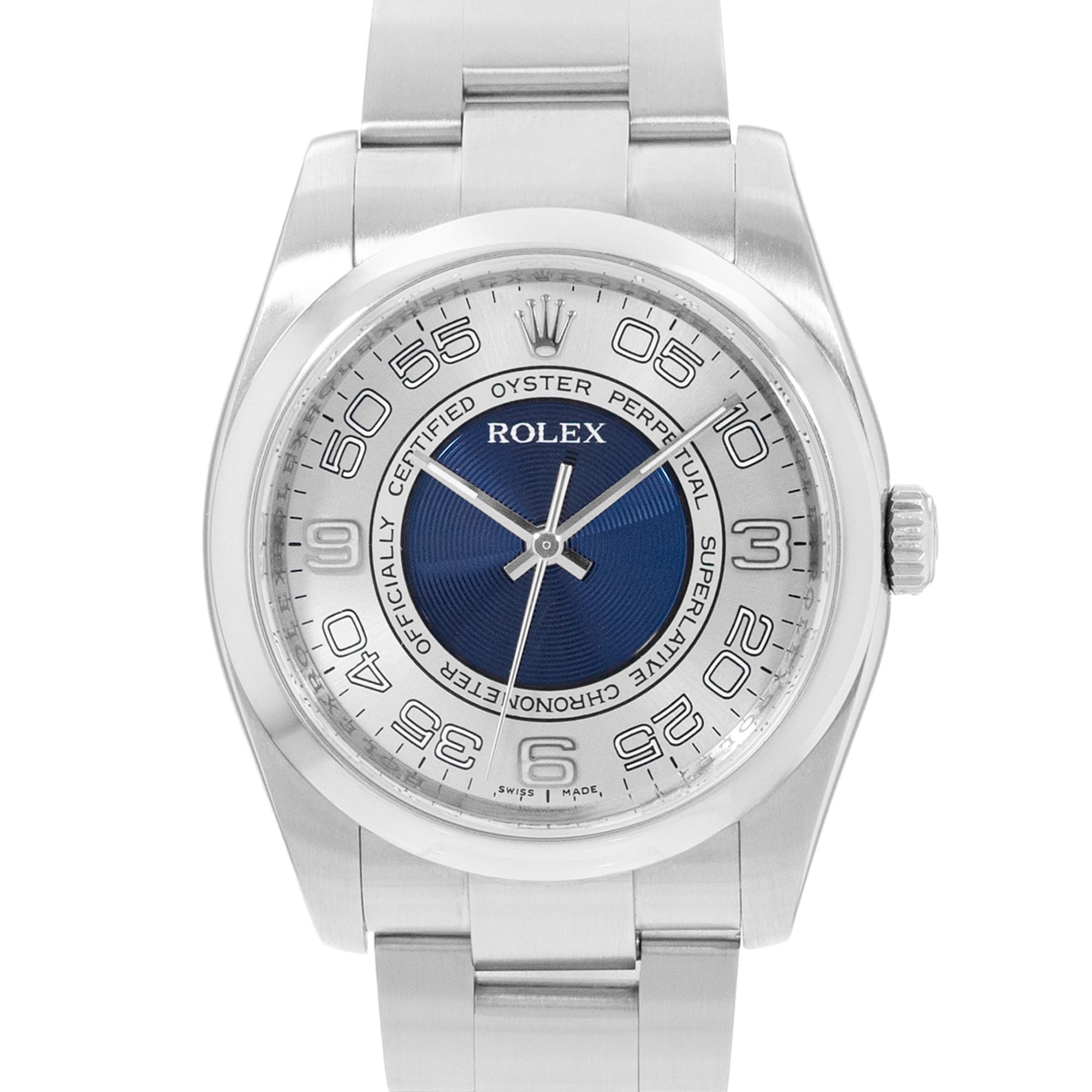 Rolex Oyster Perpetual 36 116000 Silver Blue Dial Steel Mens Watch