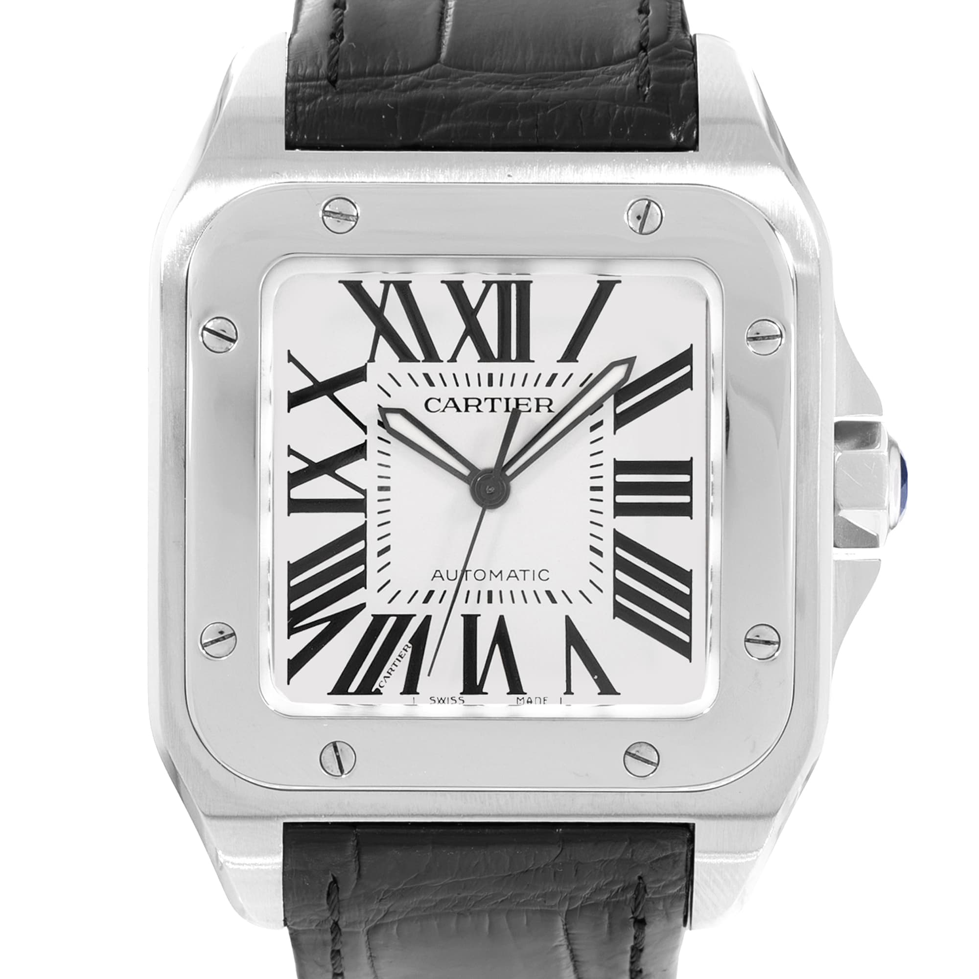 Cartier Santos 100 W20073X8 2656 41mm Large Silver Roman Dial Steel Mens Watch