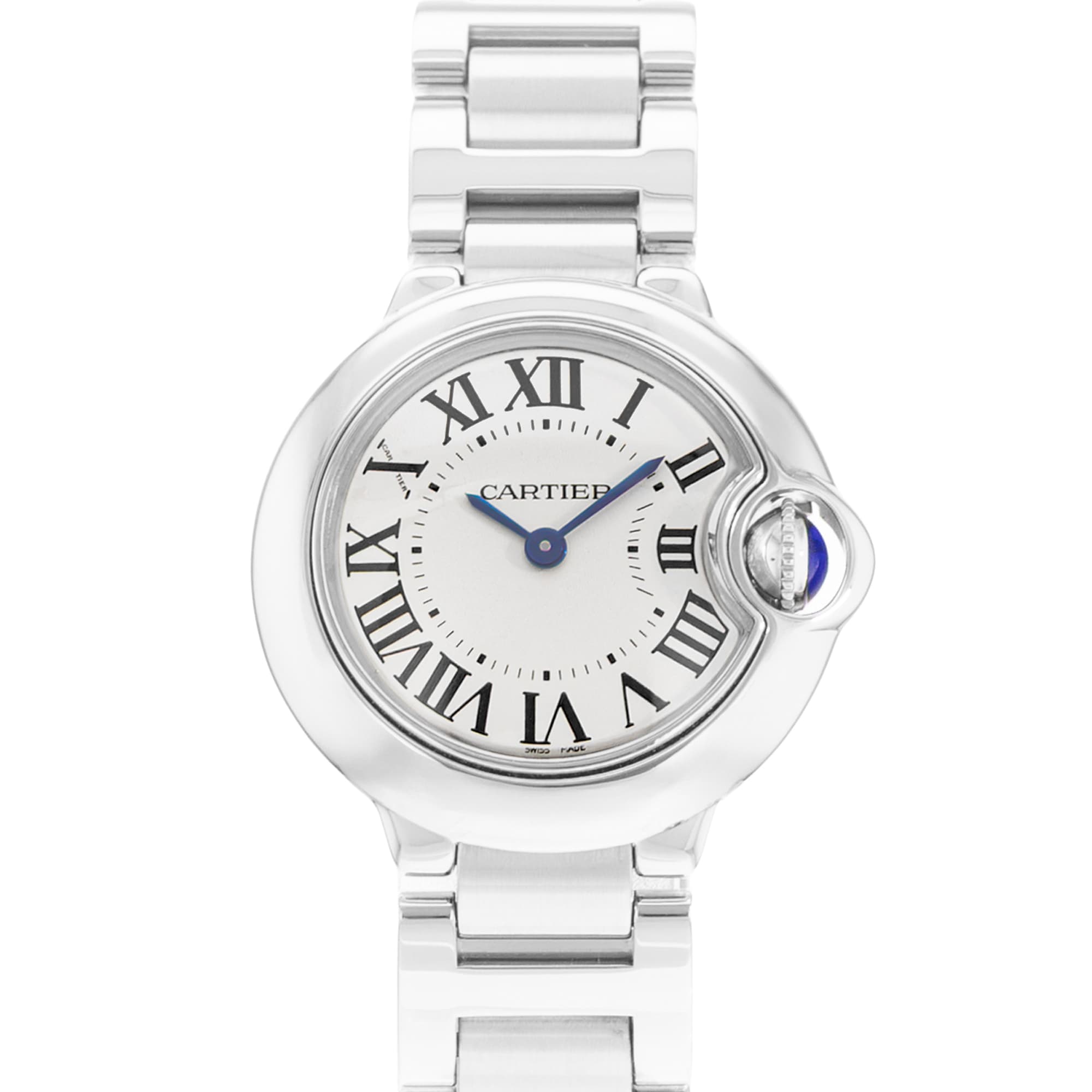 Cartier Ballon Bleu 28mm W69010Z4 3009 Silver Roman Dial Steel Ladies Watch