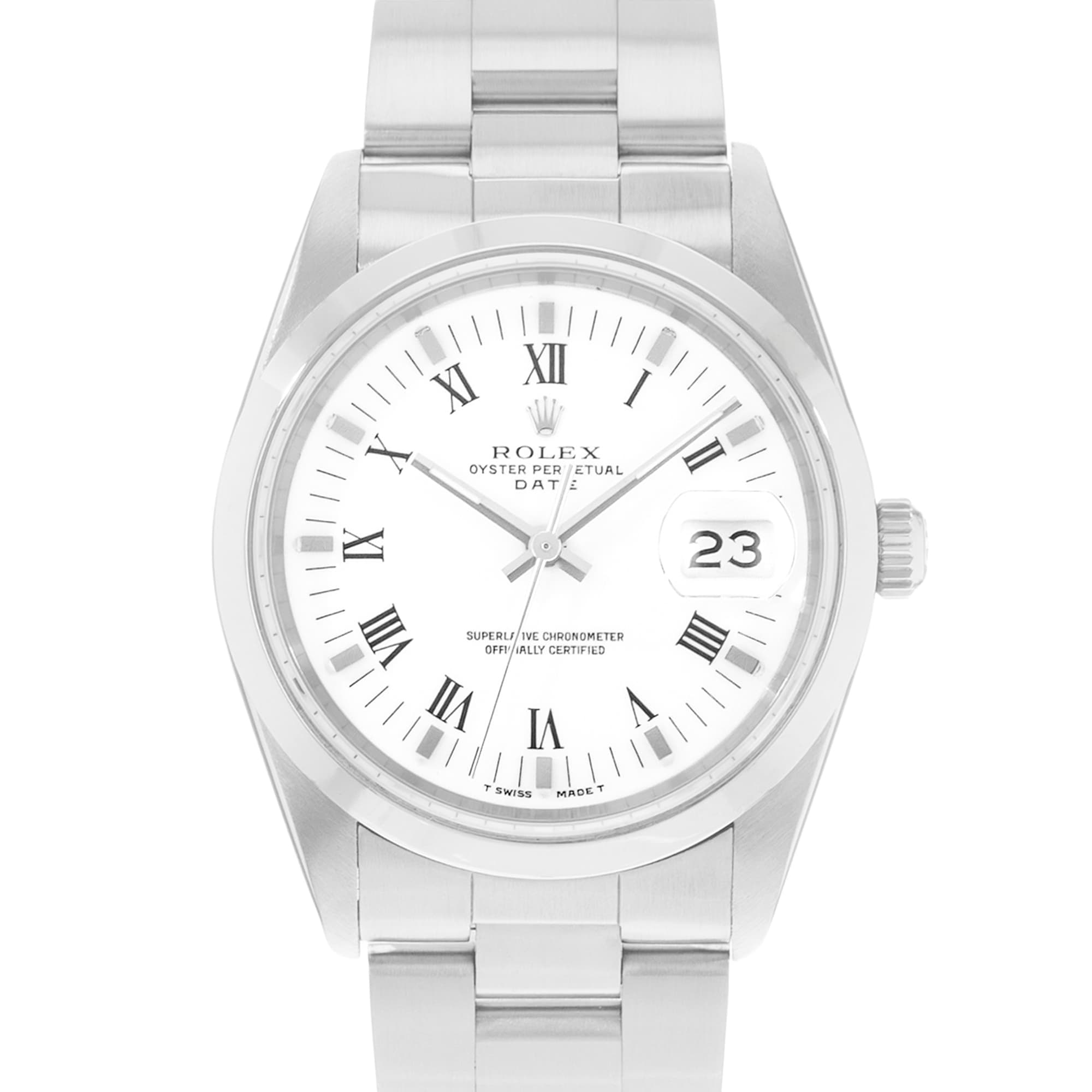 Rolex Oyster Perpetual 34 15200 Vintage White Roman Dial Steel Mens Watch