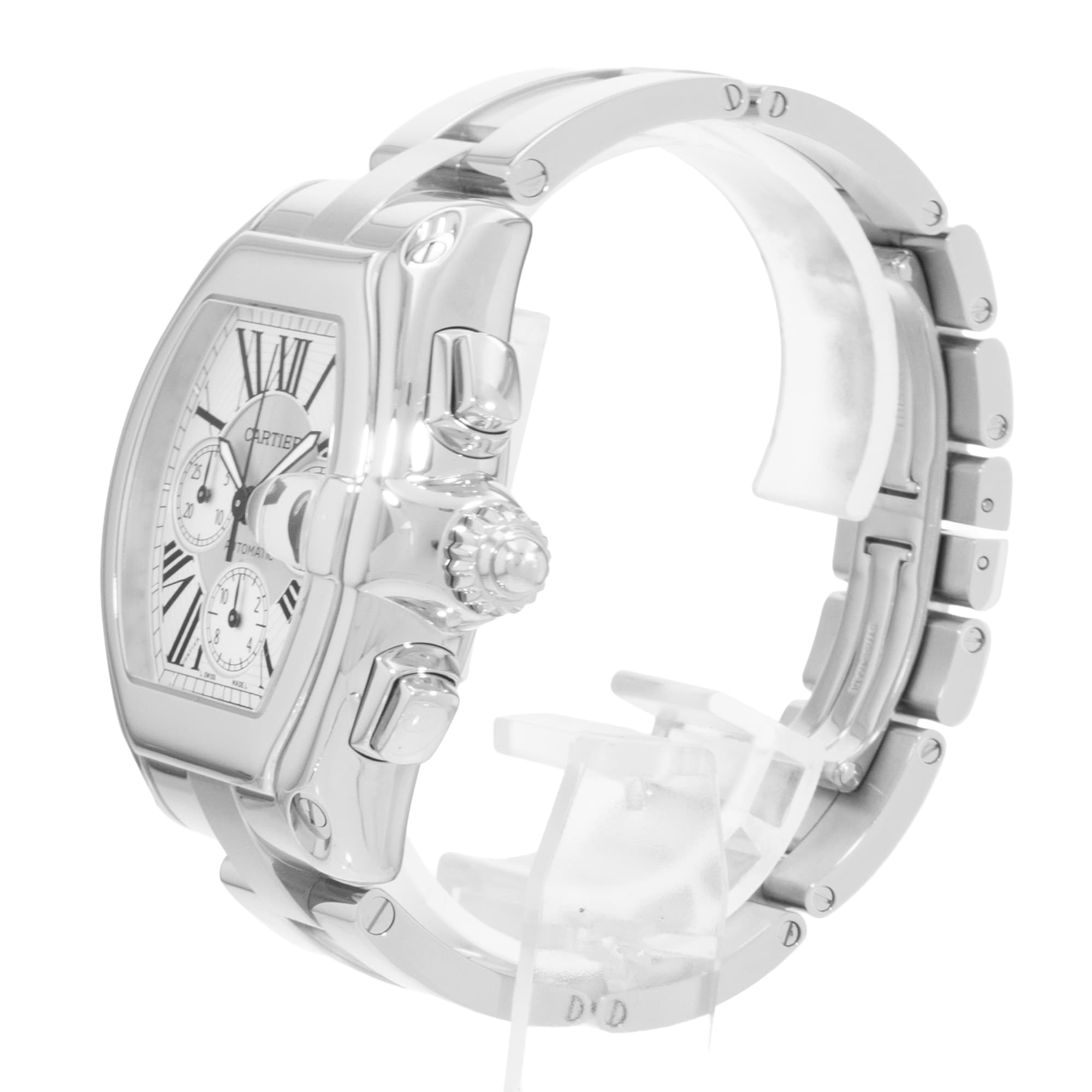 Cartier Roadster W62019X6 2618 43mm XL Silver Dial Steel Mens Mens Watch