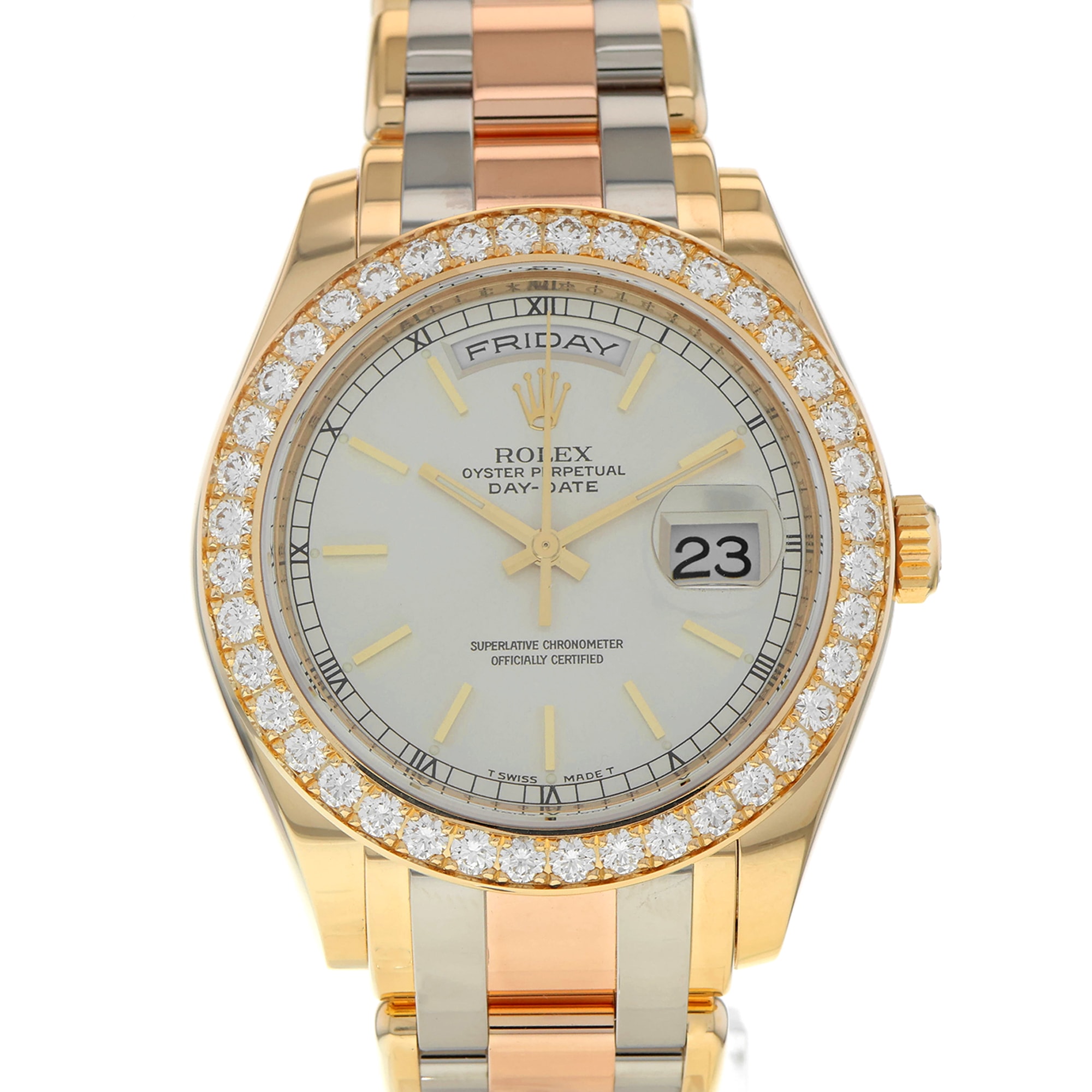 Rolex Day-Date 39mm 18948 Masterpiece Tridor tricolor Factory diamond-bezel