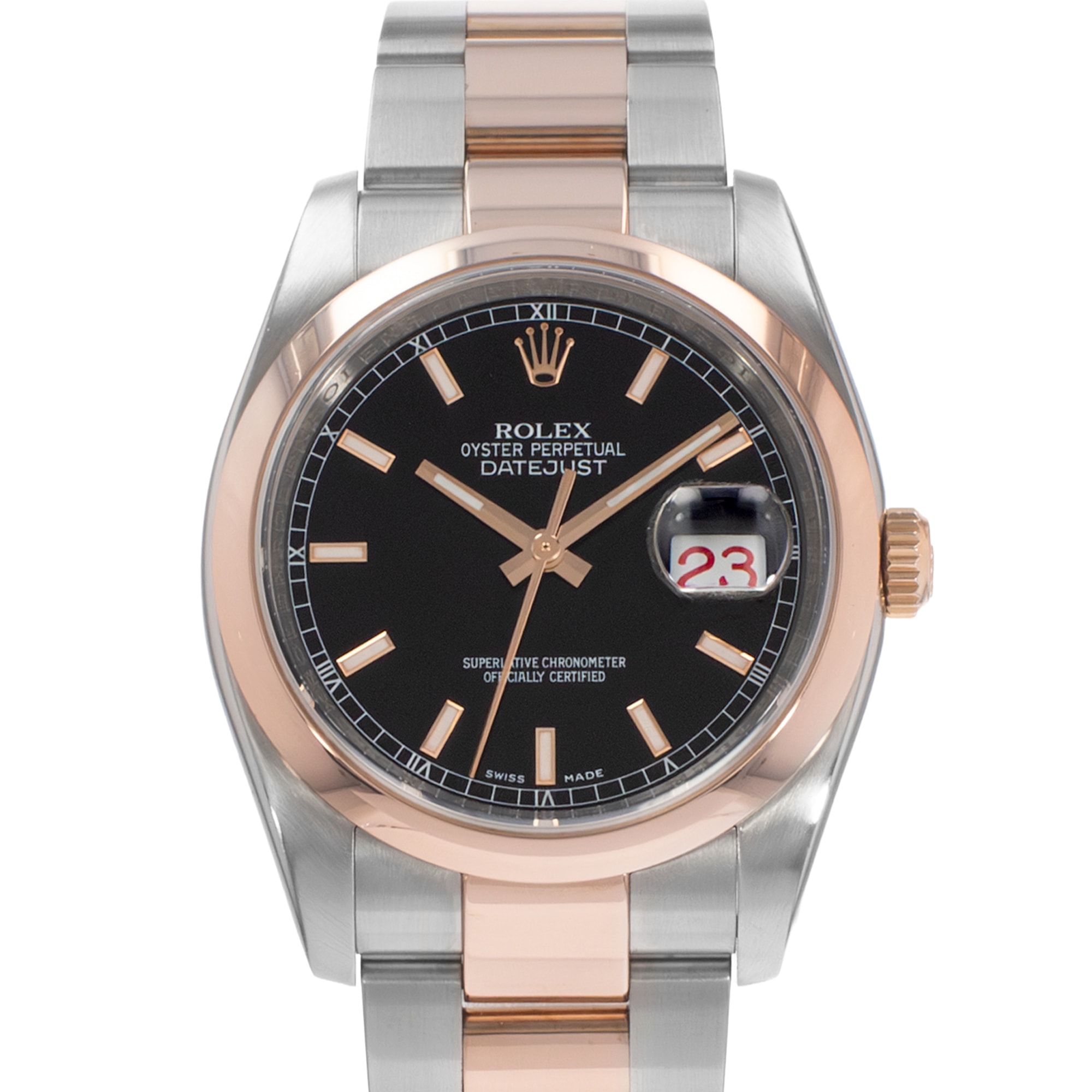 Rolex Datejust 36 116201 Black Index Steel Rose Gold Automatic Mens Watch 2008