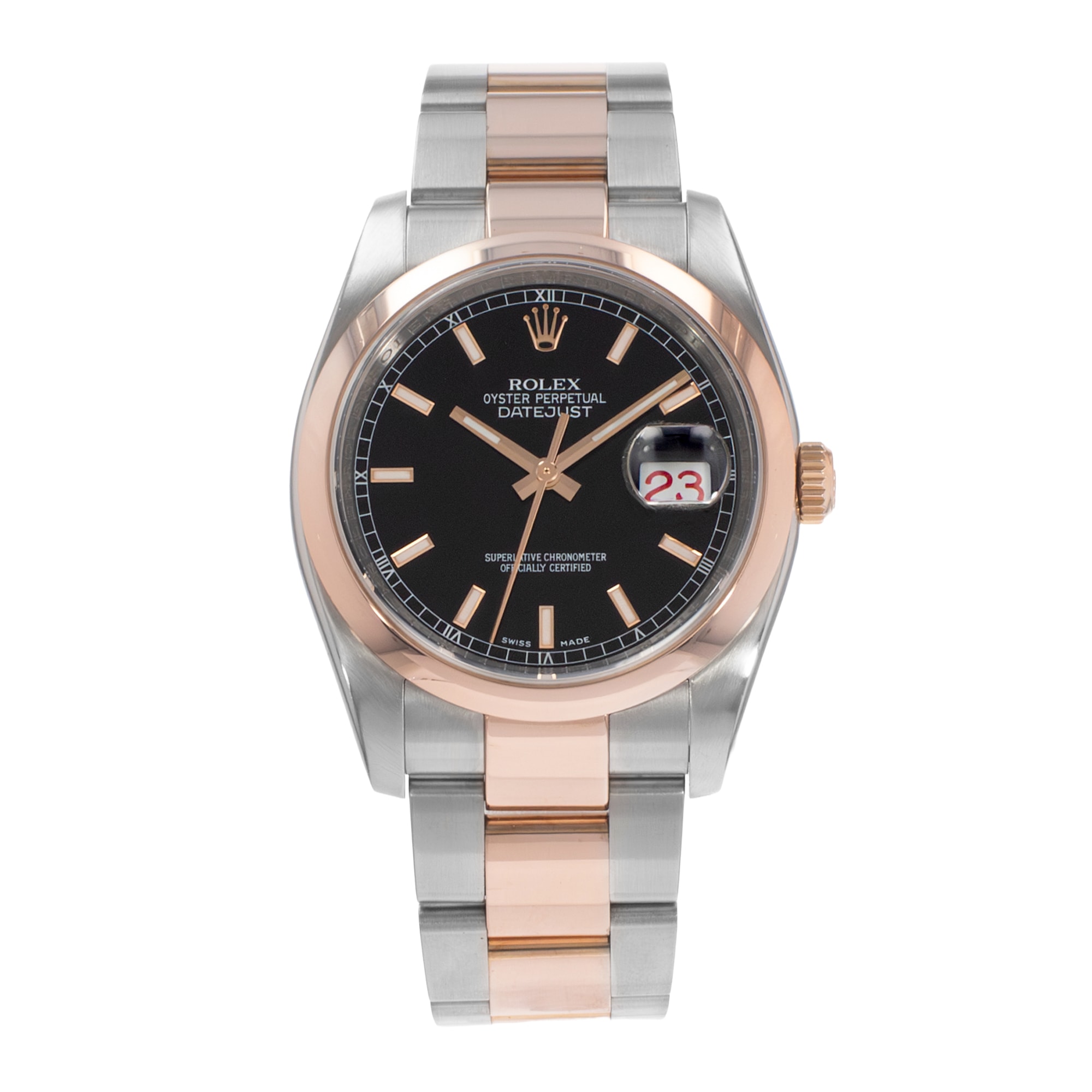 Rolex Datejust 36 116201 Black Index Steel Rose Gold Automatic Mens Watch 2008