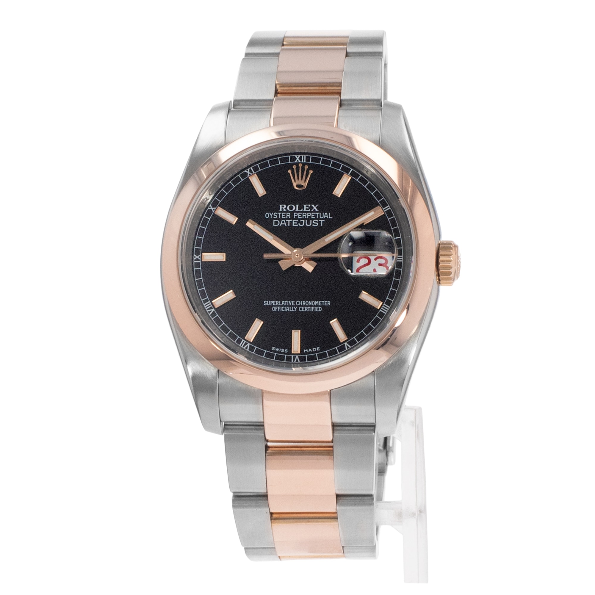 Rolex Datejust 36 116201 Black Index Steel Rose Gold Automatic Mens Watch 2008