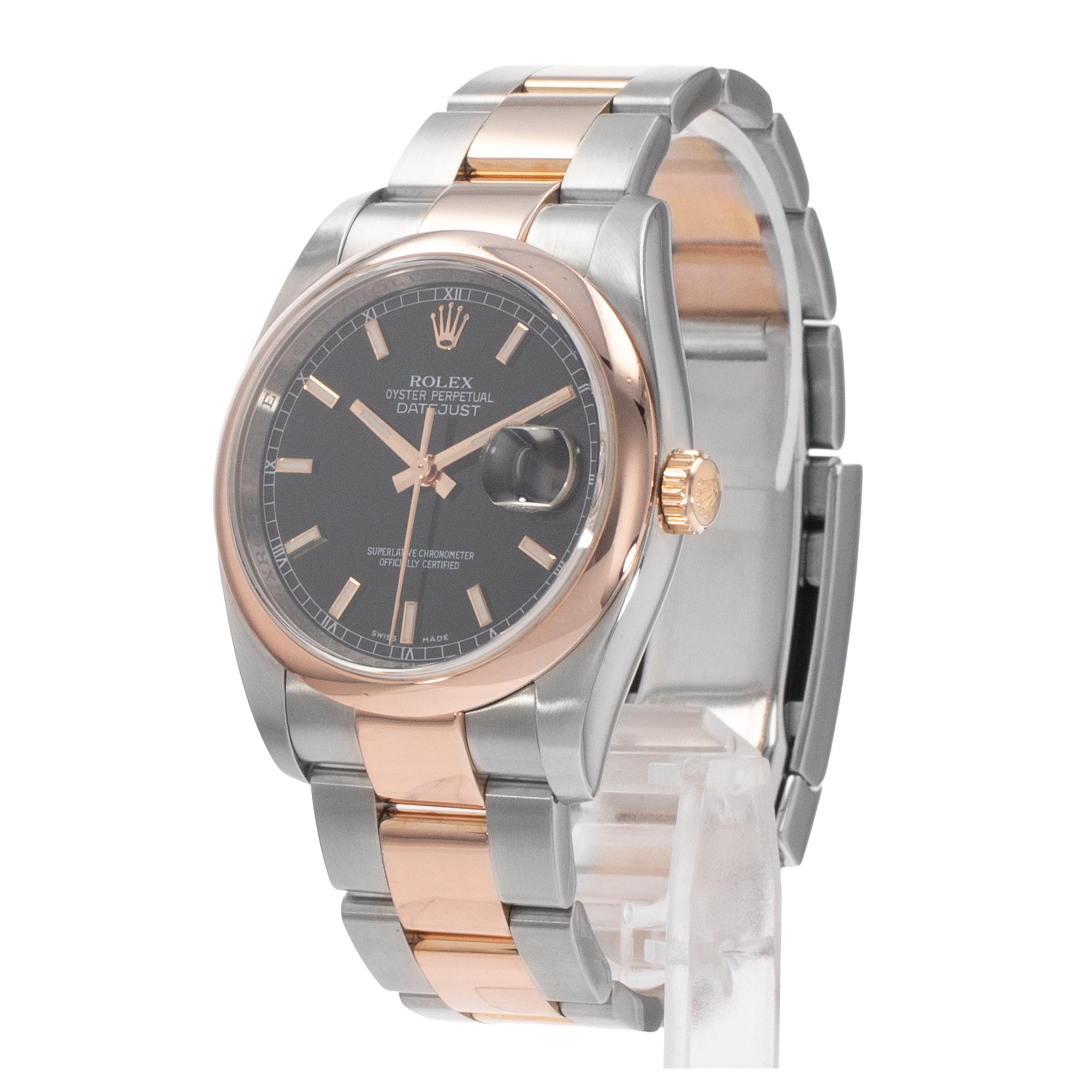 Rolex Datejust 36 116201 Black Index Steel Rose Gold Automatic Mens Watch 2008