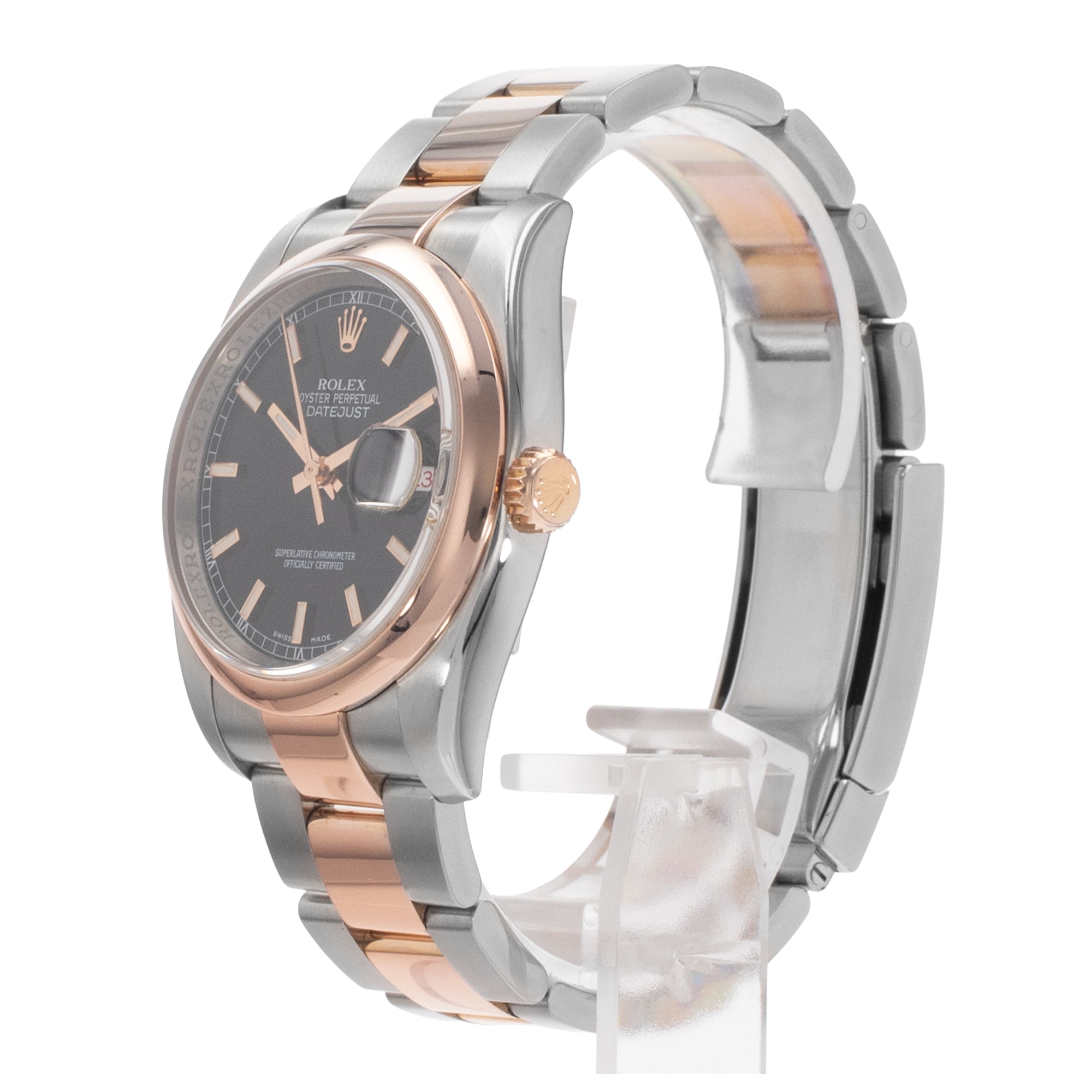 Rolex Datejust 36 116201 Black Index Steel Rose Gold Automatic Mens Watch 2008