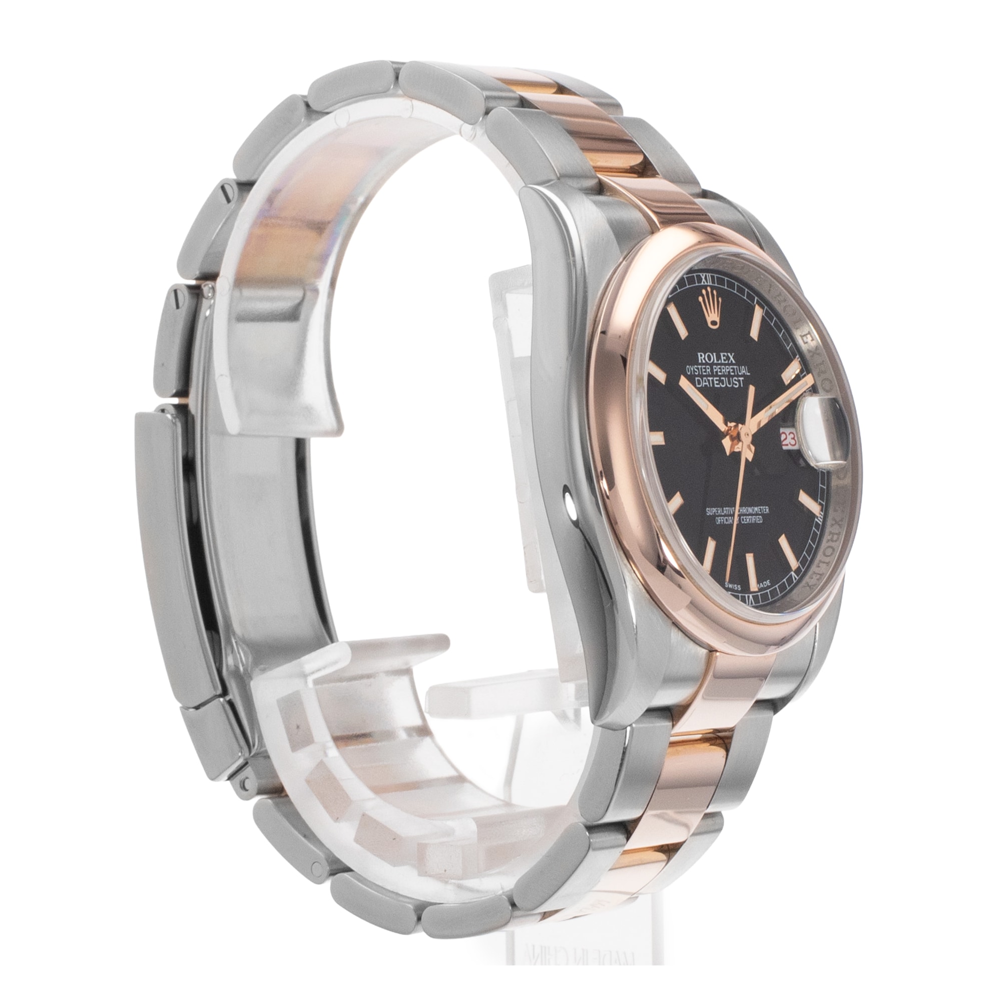 Rolex Datejust 36 116201 Black Index Steel Rose Gold Automatic Mens Watch 2008