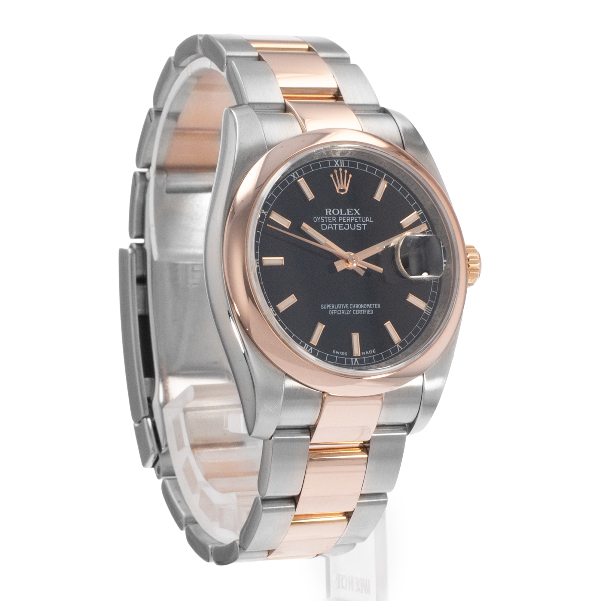 Rolex Datejust 36 116201 Black Index Steel Rose Gold Automatic Mens Watch 2008