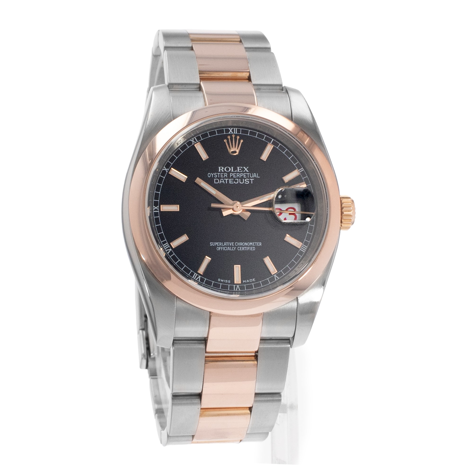 Rolex Datejust 36 116201 Black Index Steel Rose Gold Automatic Mens Watch 2008
