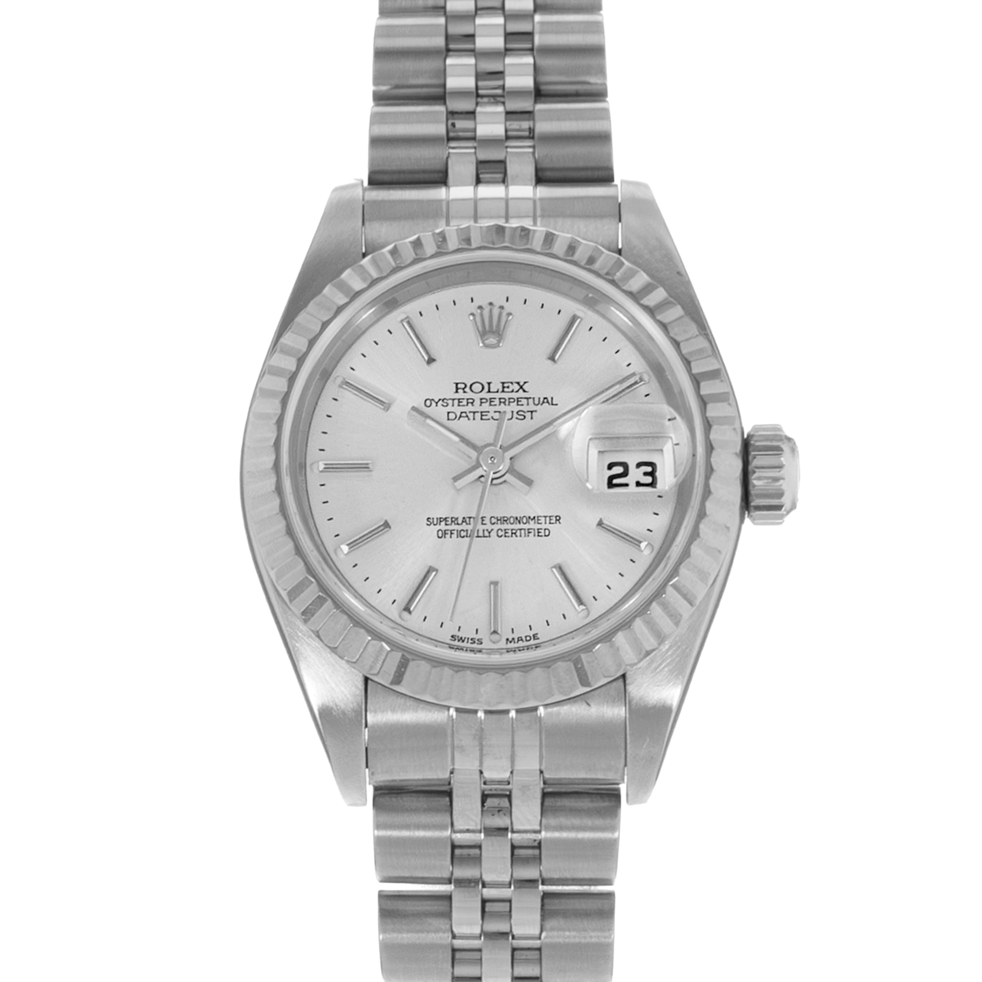 Rolex Datejust 26 79174 Silver Index Fluted Steel Jubilee Ladies Watch 2001