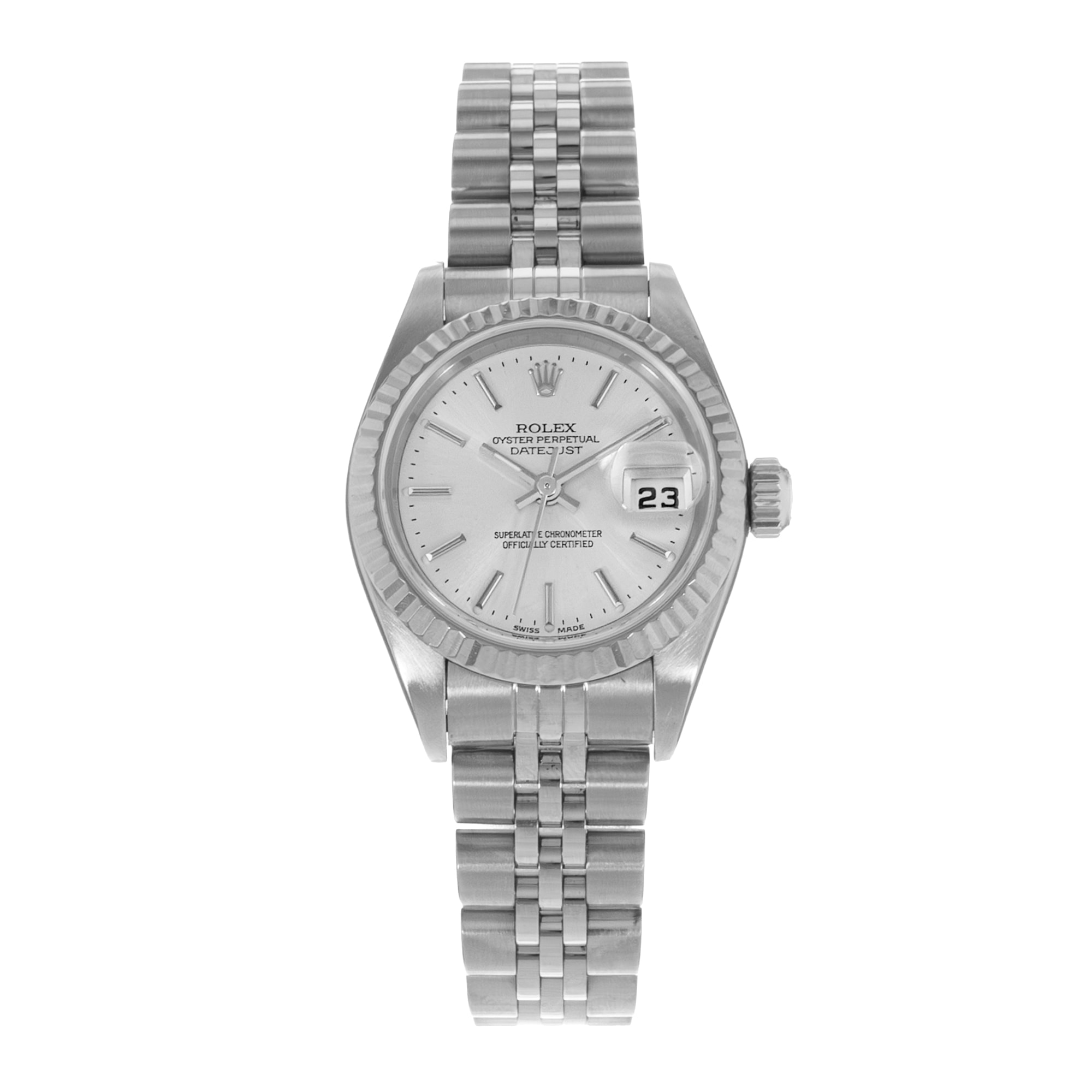 Rolex Datejust 26 79174 Silver Index Fluted Steel Jubilee Ladies Watch 2001