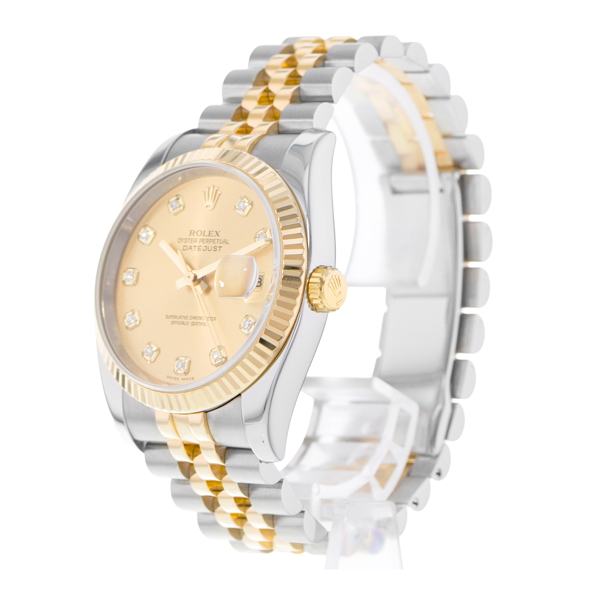 Rolex Datejust 36 116233 Champagne Diamond Fluted Steel Gold Mens Watch 2006