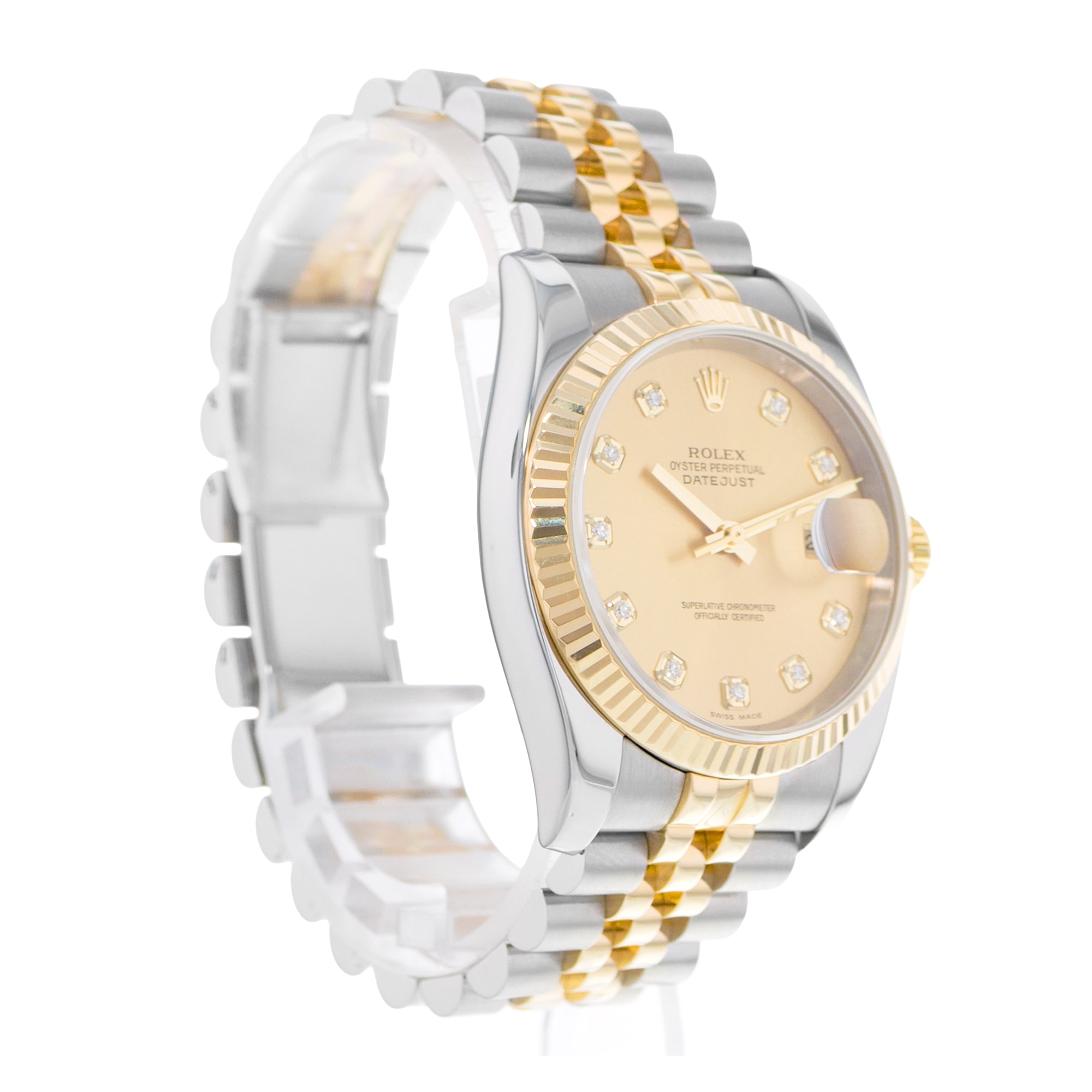 Rolex Datejust 36 116233 Champagne Diamond Fluted Steel Gold Mens Watch 2006