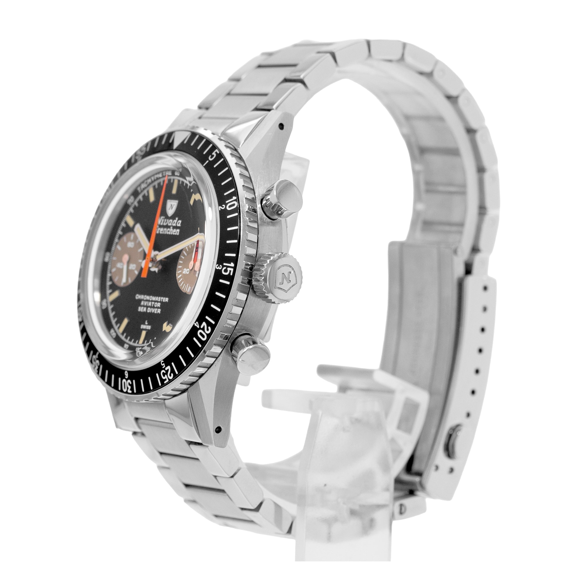 Nivada Chronomaster 87033M20 38mm Blacl Index Steel Chronograph Mens Watch 2020
