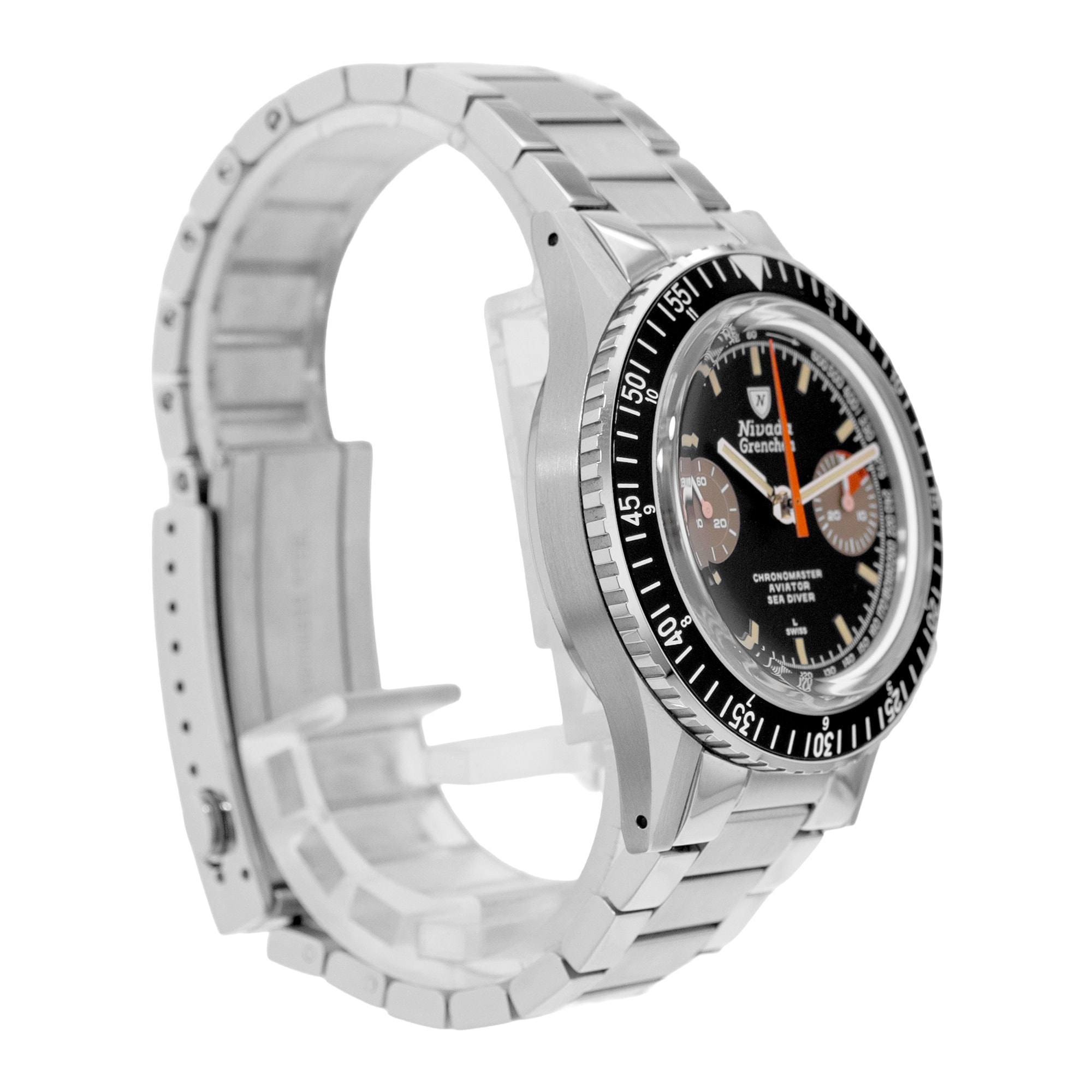 Nivada Chronomaster 87033M20 38mm Blacl Index Steel Chronograph Mens Watch 2020